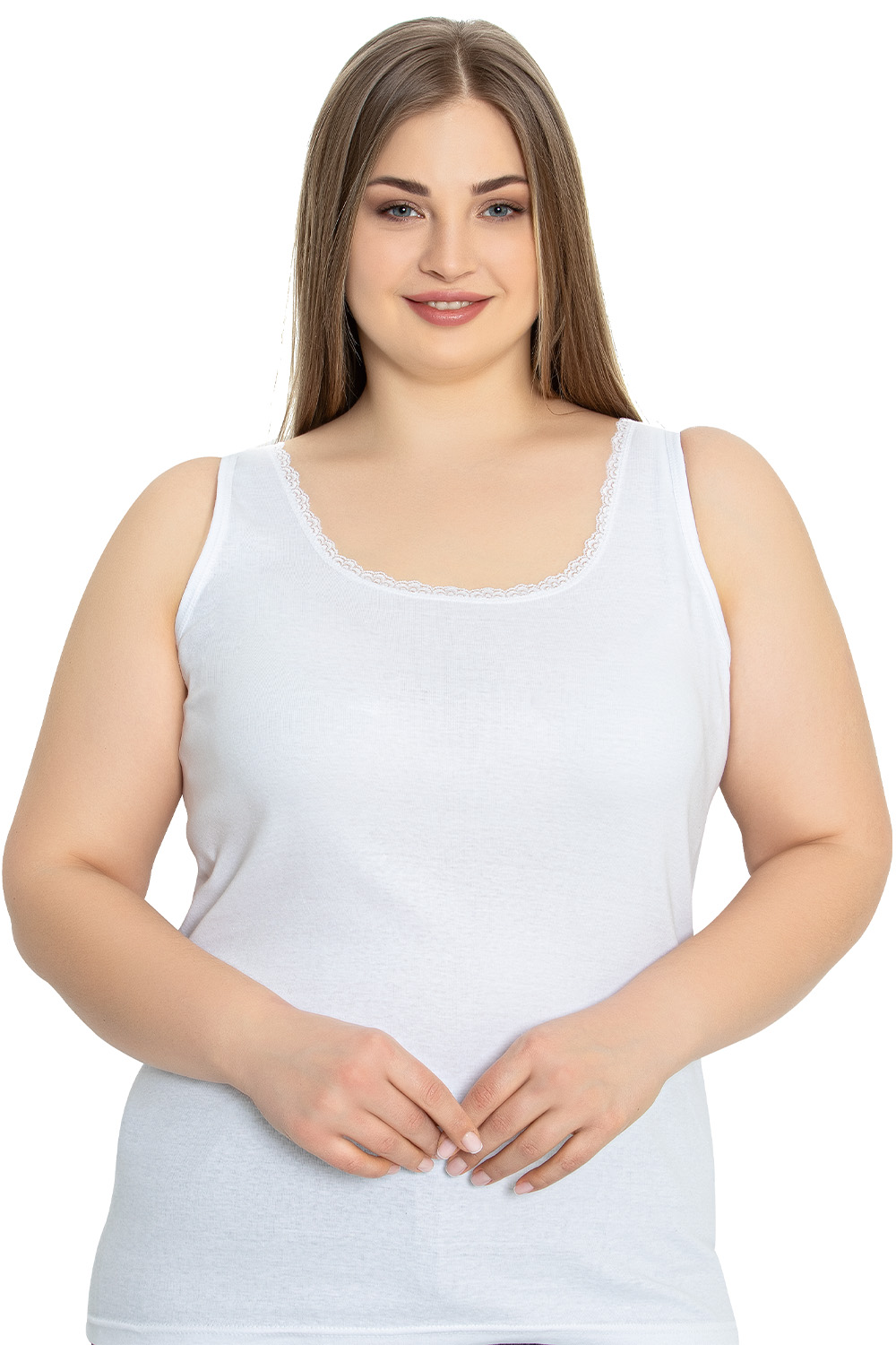 قطن 100%، مقاس كبير، دانتيل، فانيلة (سِنغلت) نسائية