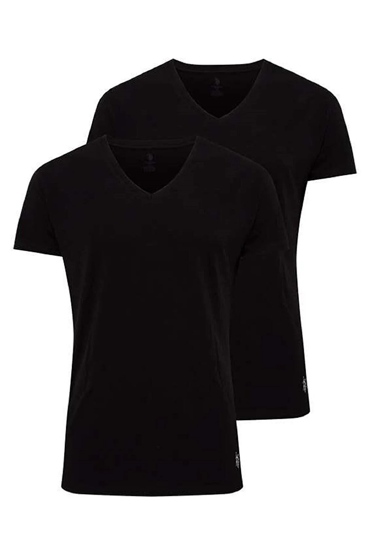 U.S. Polo Assn. 80194، تيشيرت رجالي قطعتان (2 Pack)، ياقة على شكل V، مصنوع من القطن والمودال واللايكرا، باللون الأسود.