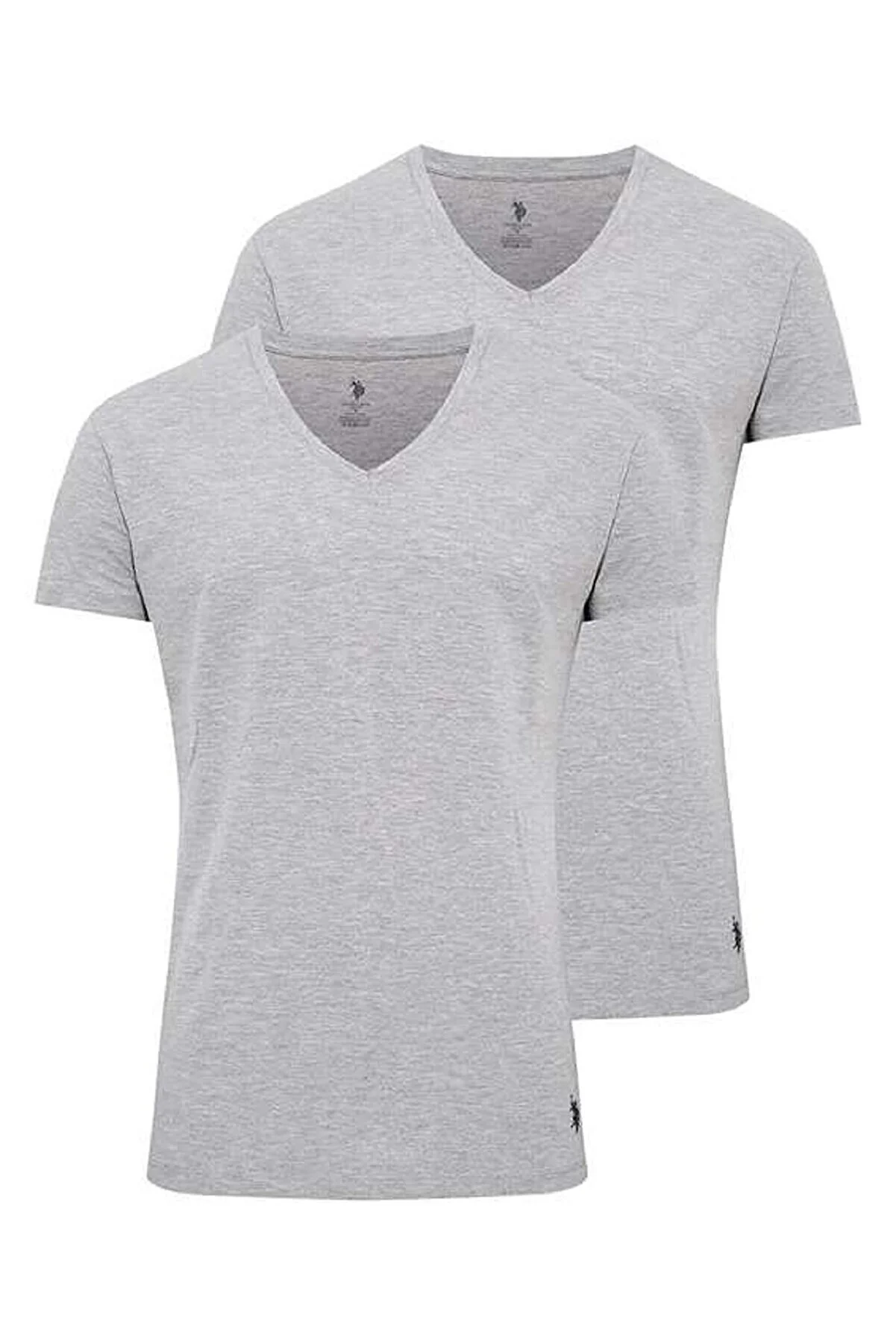 U.S. Polo Assn. 80194، تيشيرت رجالي قطعتان (2 Pack)، ياقة على شكل V، مصنوع من القطن والمودال واللايكرا، باللون الرمادي.