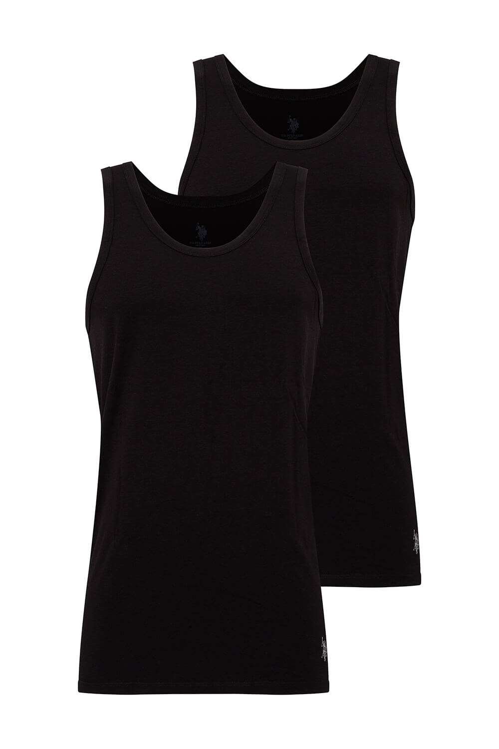 طقم فانيلات رجالي من U.S. Polo Assn. موديل 80189، عبوة من قطعتين، مصنوع من 47% قطن، و47% مودال، و6% ليكرا، باللون الأسود.