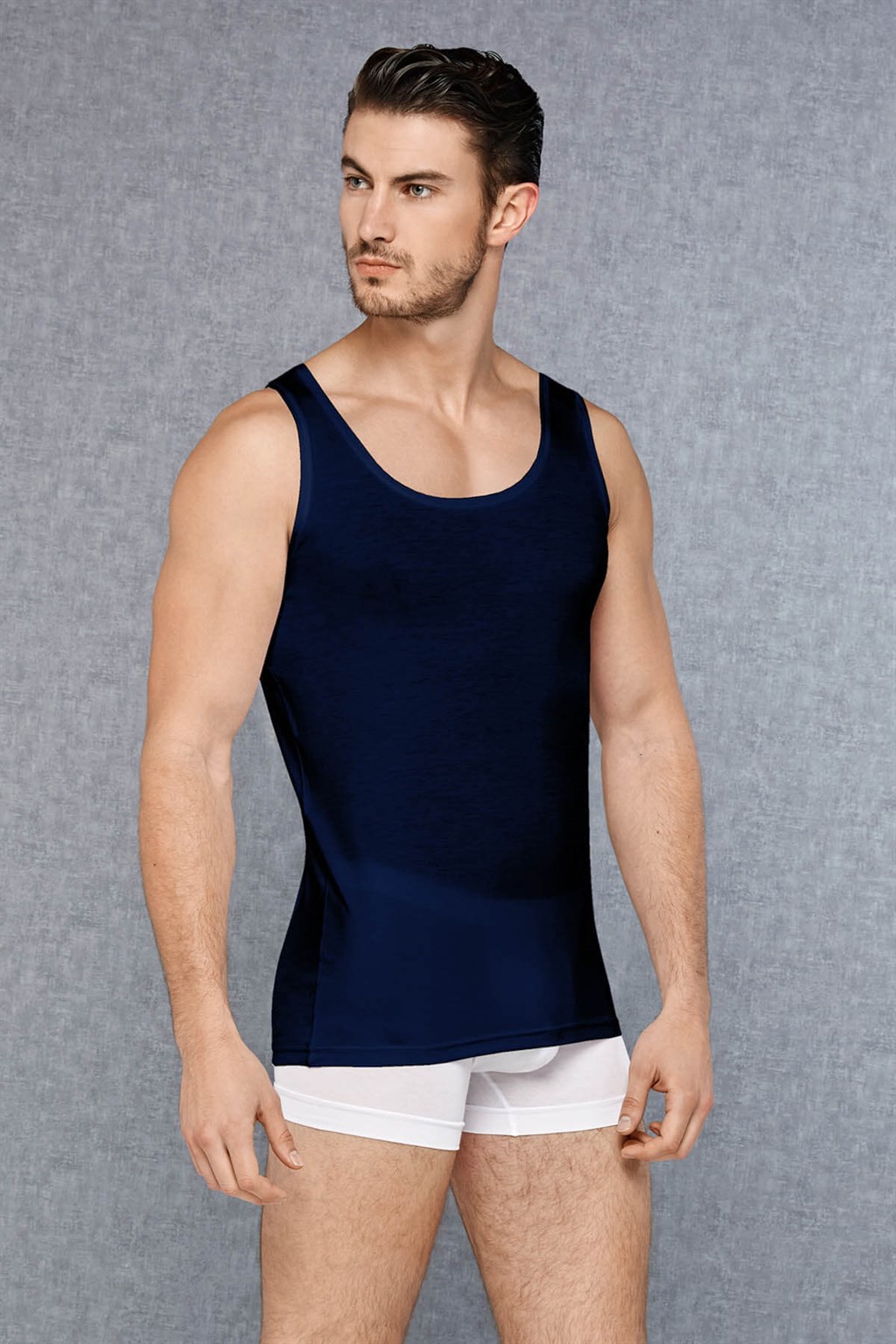 Doreanse قميص داخلي رجالي مايكرو مودال بياقة عميقة – موديل 2000 – أزرق كحلي