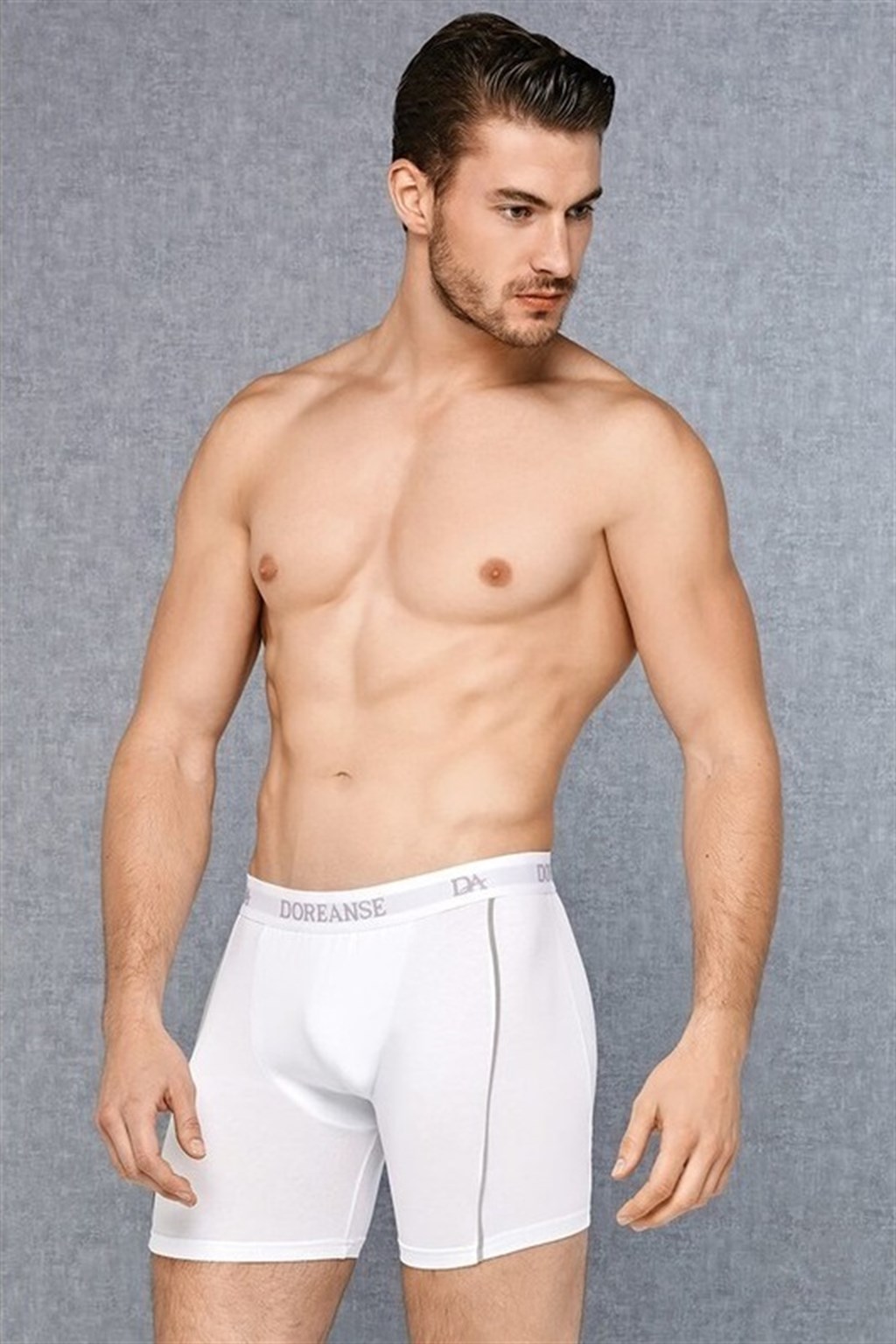 Doreanse Men's Modal Plus Size Striped Detailed Regular Leg Classic Casual Boxer 1780P White