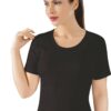 Lux Drm 100 Cotton Rib Weave Half Sleeve Lacy Collar Womens T shirt 066 black