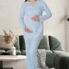 Lacy 4 Season Breastfeeding Compartment Pregnant and Postpartum Pajamas Set Blue