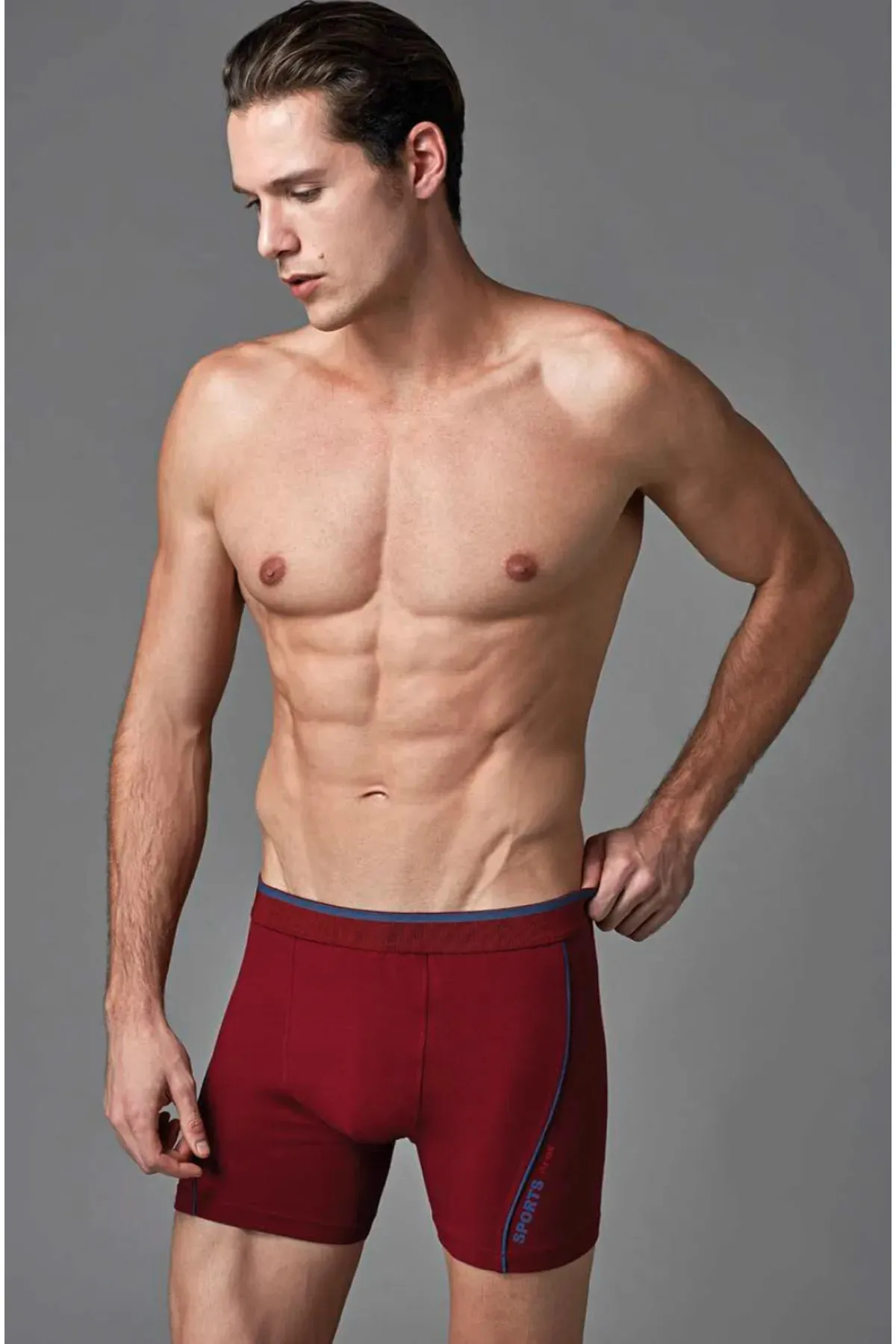 Eros ERS014 Cotton Elastane Compact Mens Long Boxer Shorts burgundy