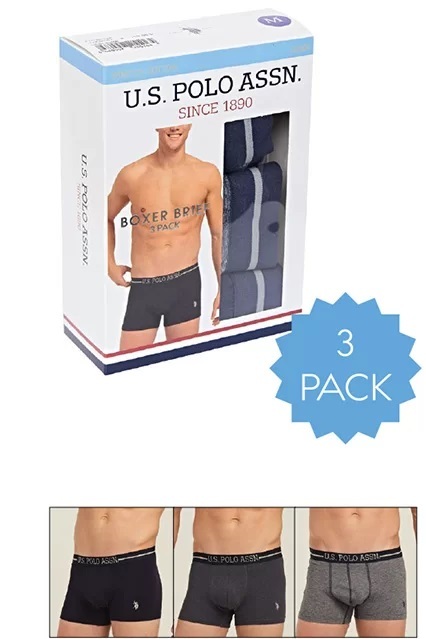 U.S. Polo Assn. 80306 3 Pack Cotton Lycra Mens Boxer Set Navy Blue Melange side packaging