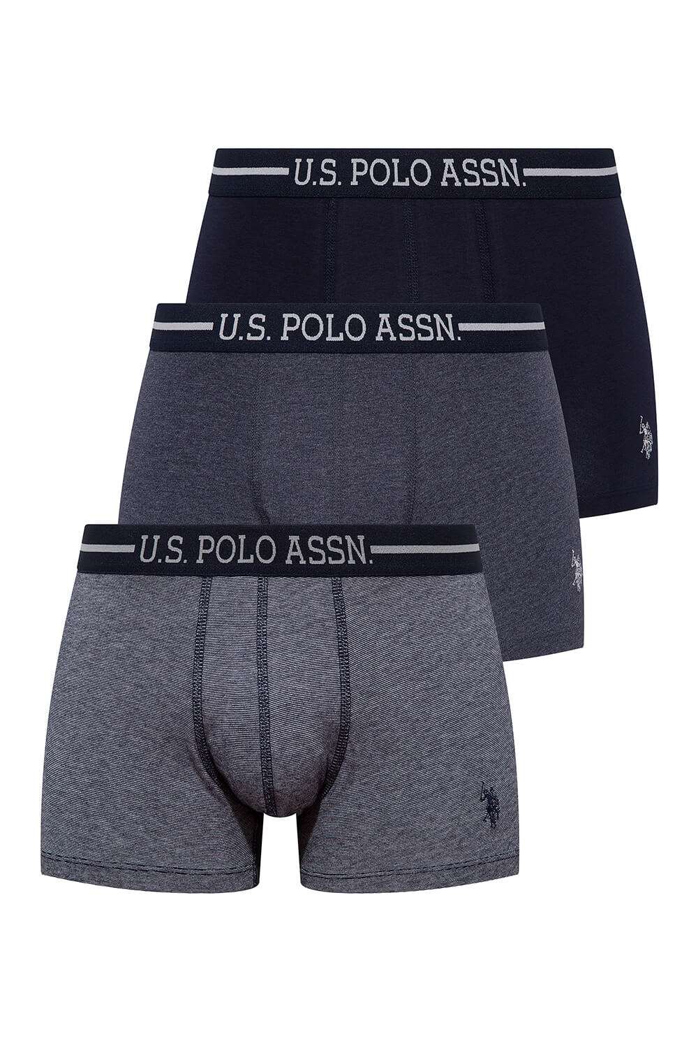 U.S. Polo Assn. 80306 3 Pack Cotton Lycra Mens Boxer Set Navy Blue Melange
