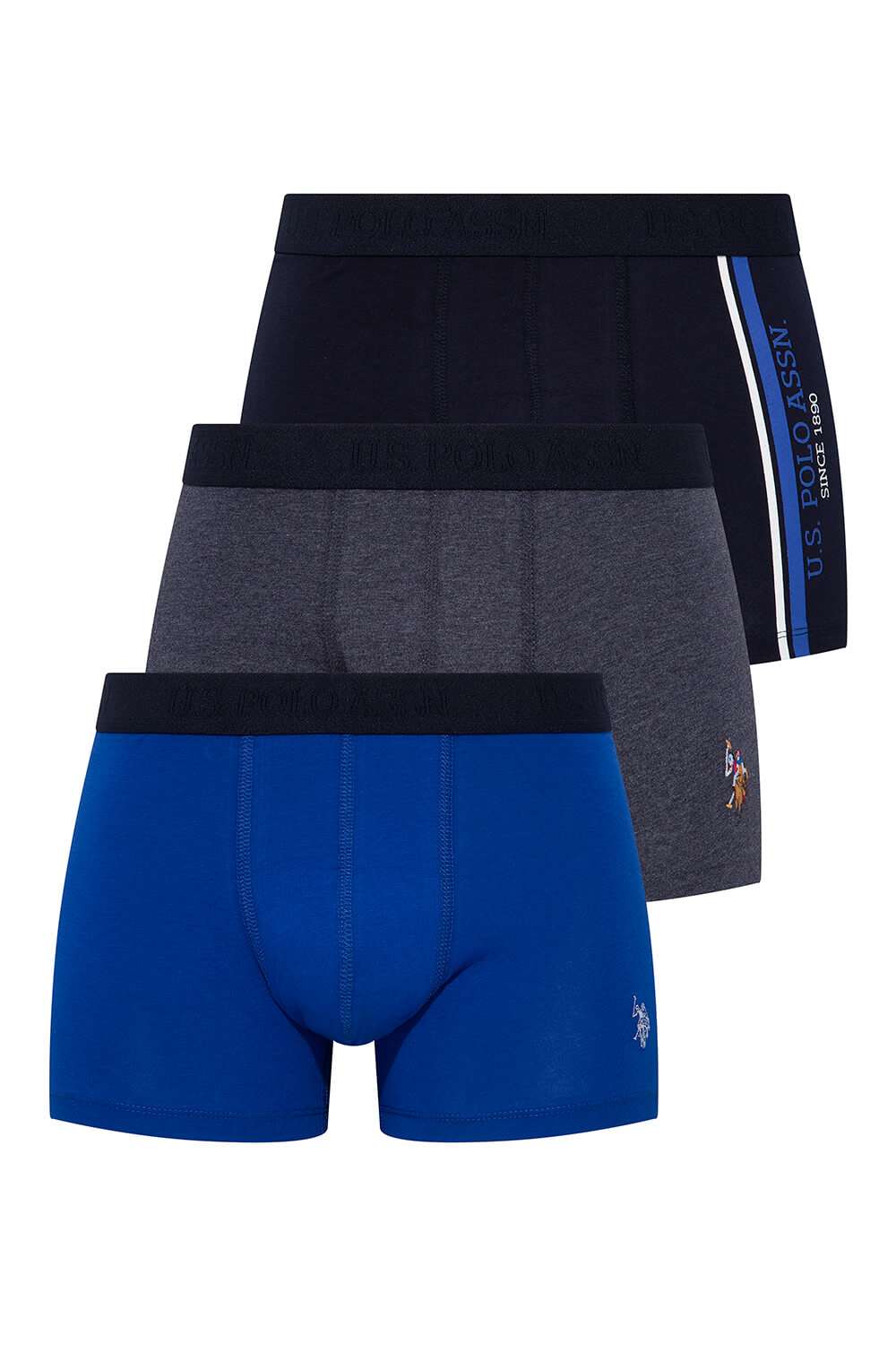 U.S. Polo Assn. 80307 3 Pack Cotton Lycra Mens Boxer Set Navy Blue Saxe Blue