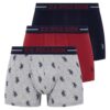 U.S. Polo Assn. 80328 3 Pack Cotton Lycra Mens Boxer Set Burgundy Navy Blue Grey