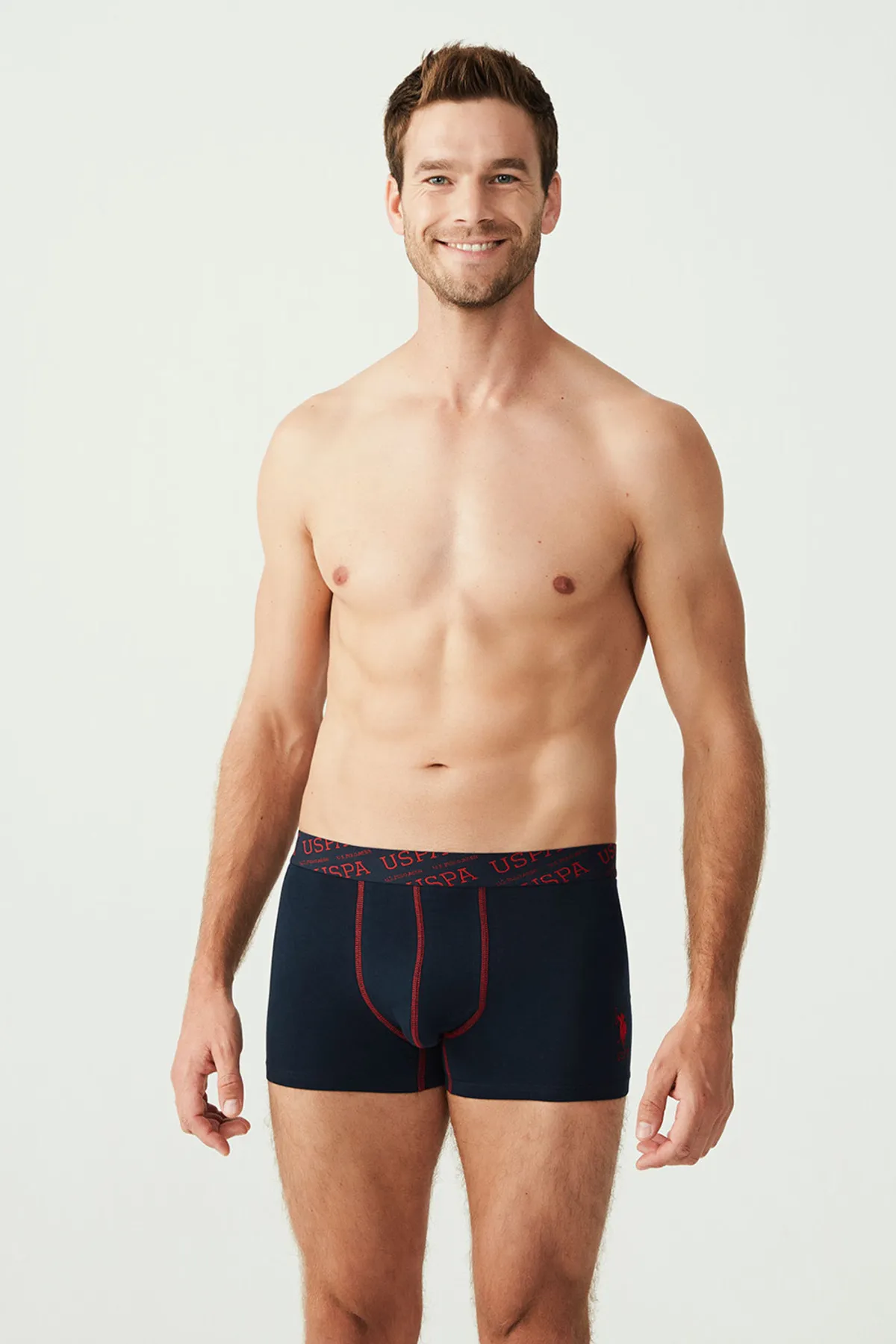 U.S. Polo Assn. 80336 3 Pack Cotton Lycra Mens Boxer Set Navy Blue Red Grey navyblue