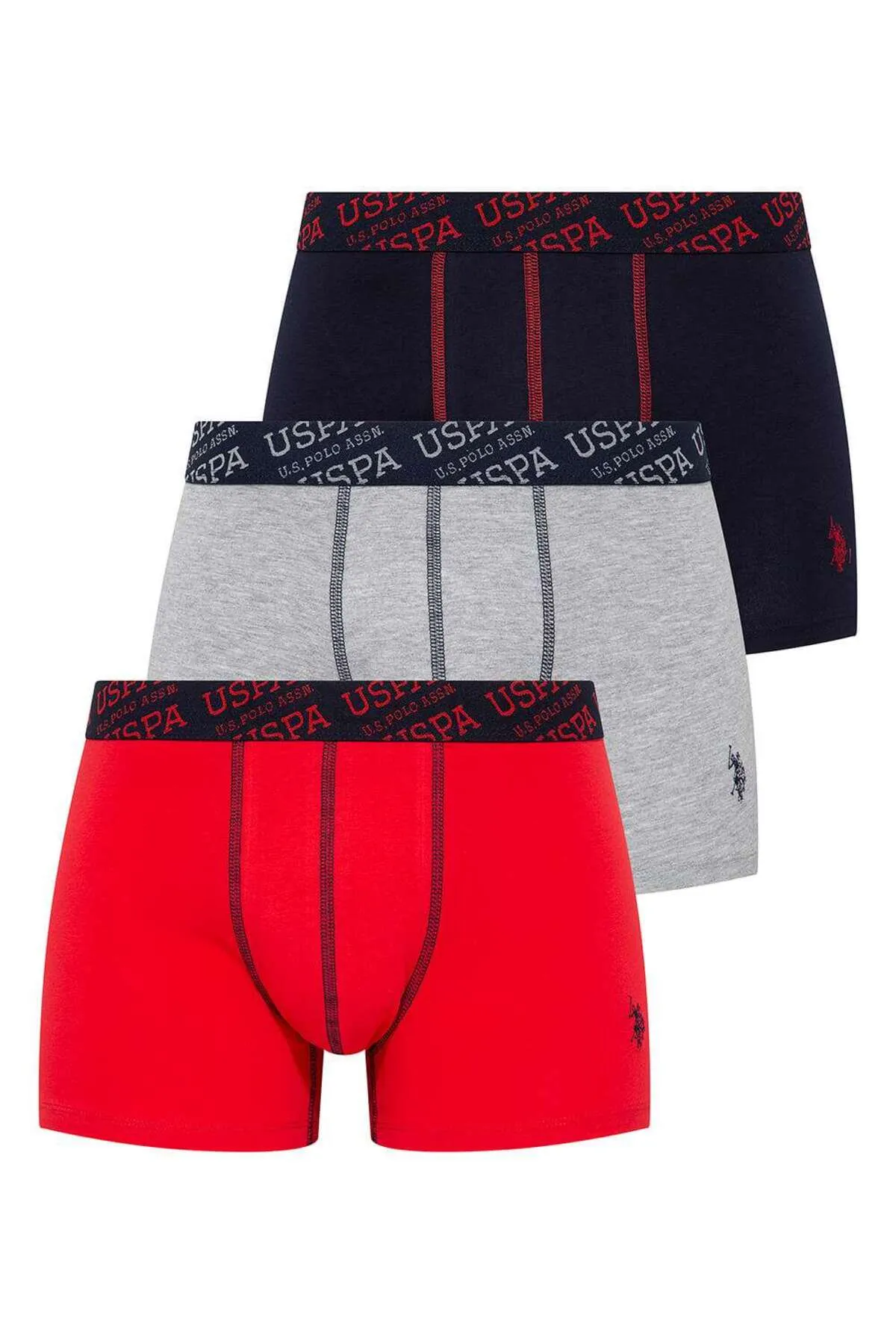U.S. Polo Assn. 80336 3 Pack Cotton Lycra Mens Boxer Set Navy Blue Red Grey