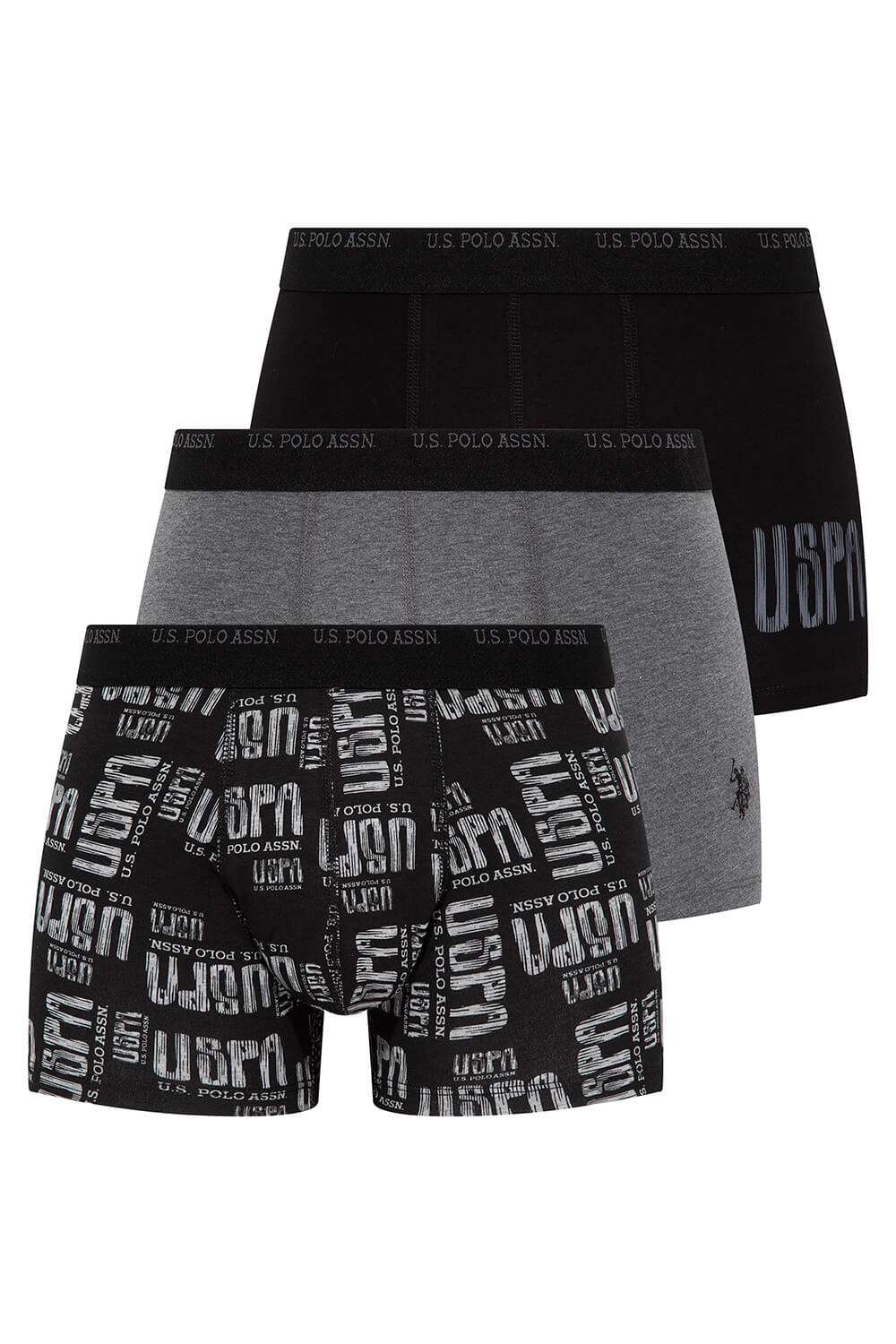 U.S. Polo Assn. 80338 3 Pack Cotton Lycra Mens Boxer Set Anthracite Black Grey