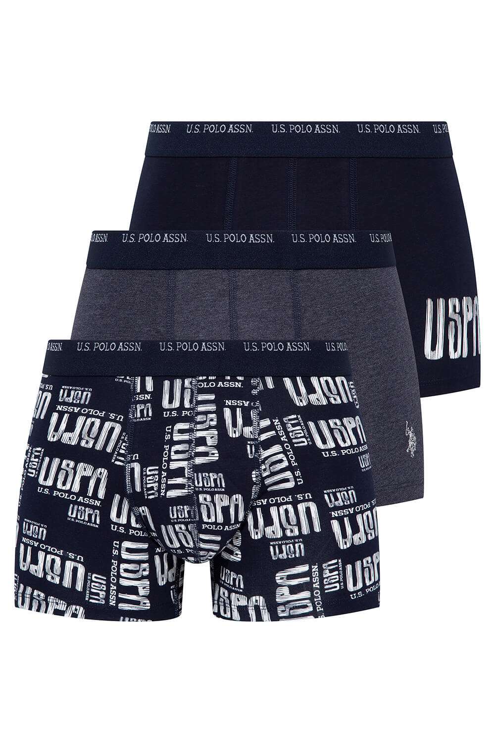 U.S. Polo Assn. 80338 3 Pack Cotton Lycra Mens Boxer Set Navy Blue Navy Blue Melange