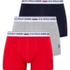 U.S. Polo Assn. 80431 3 Pack Cotton Lycra Mens Boxer Set Red Grey Navy Blue