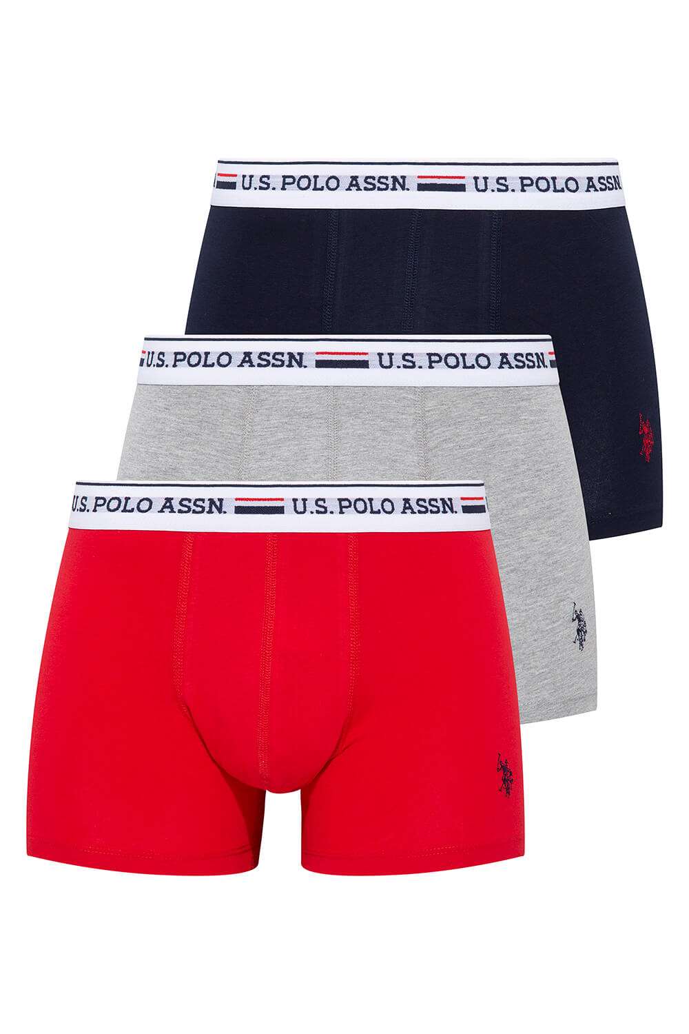 U.S. Polo Assn. 80431 3 Pack Cotton Lycra Mens Boxer Set Red Grey Navy Blue