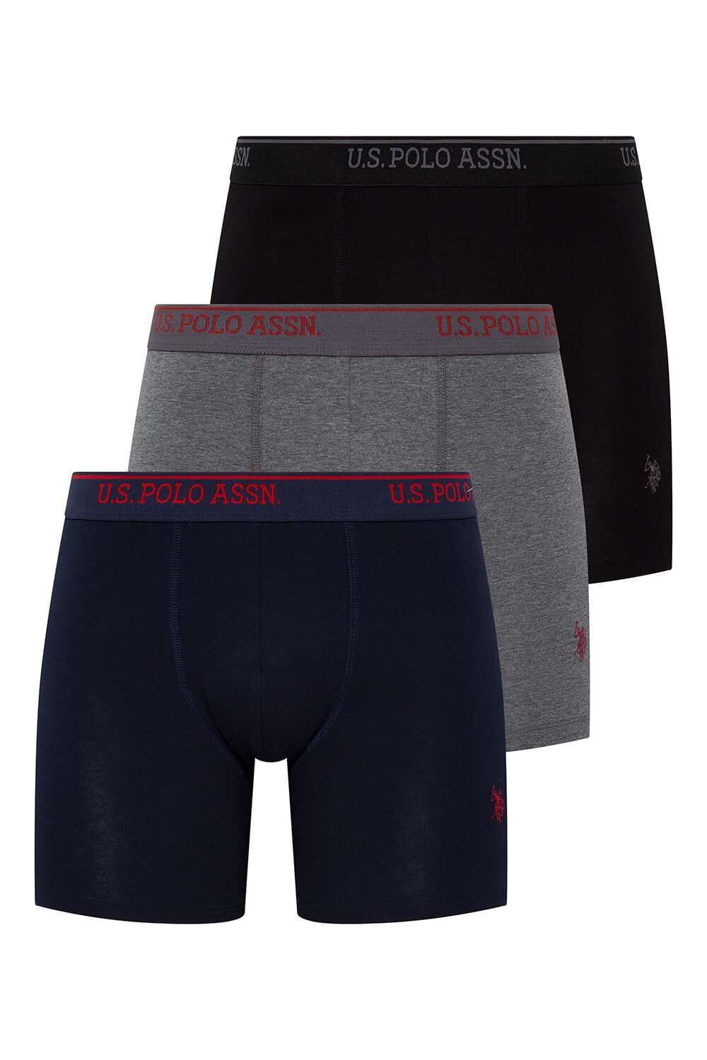 U.S. Polo Assn. 80454 3 Pack Cotton Lycra Mens Boxer Set Black Anthracite Navy Blue