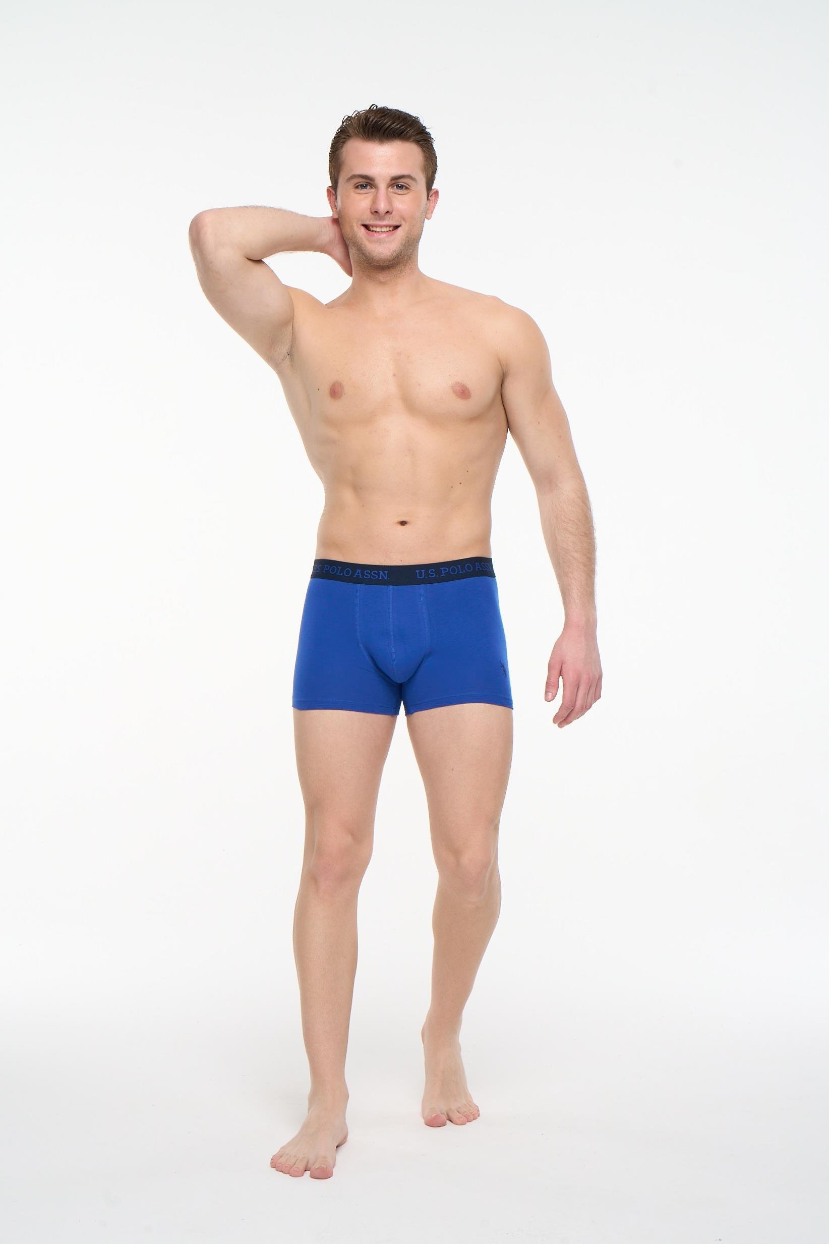U.S. Polo Assn. 80497 3 Pack Cotton Lycra Mens Boxer Set Sax Blue Navy Blue 2