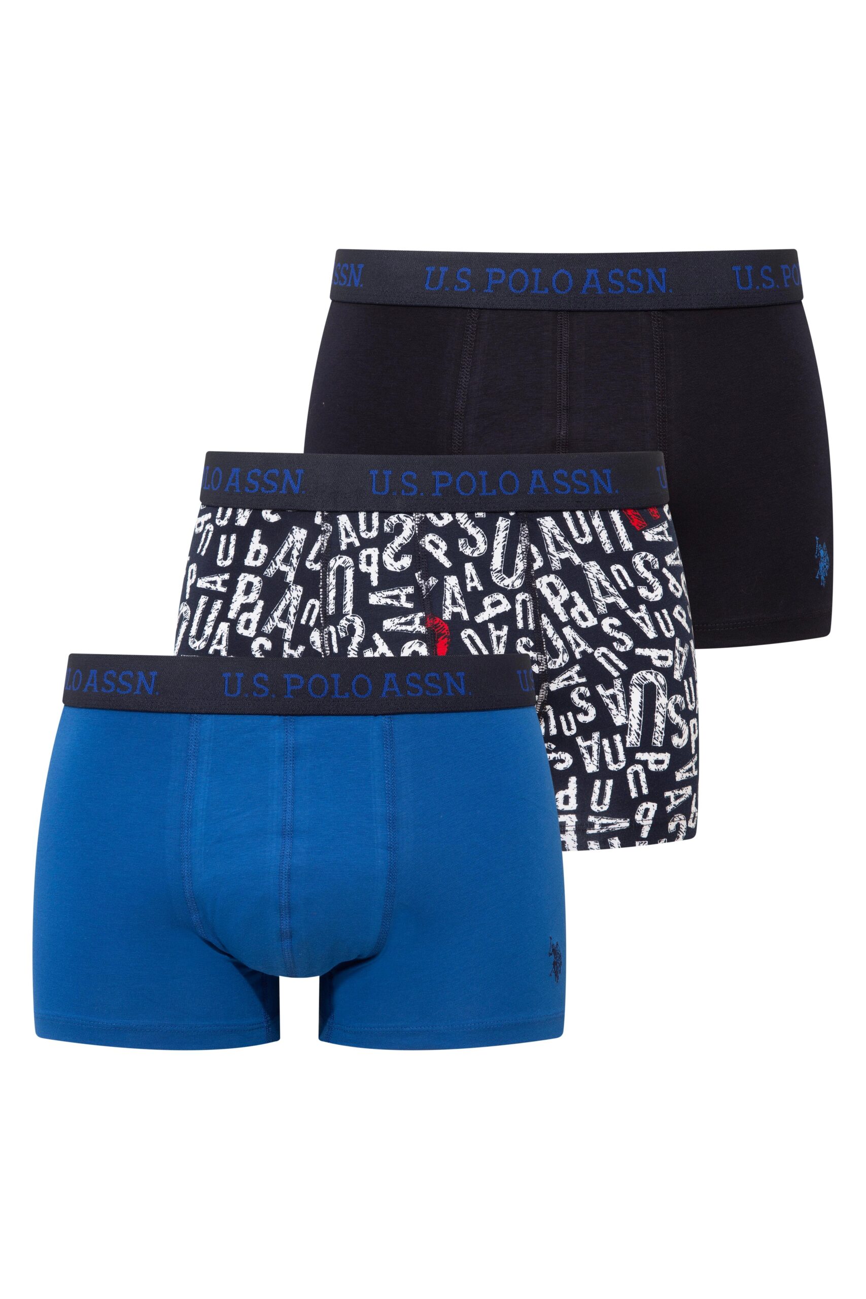 U.S. Polo Assn. 80497 3 Pack Cotton Lycra Mens Boxer Set Sax Blue Navy Blue scaled