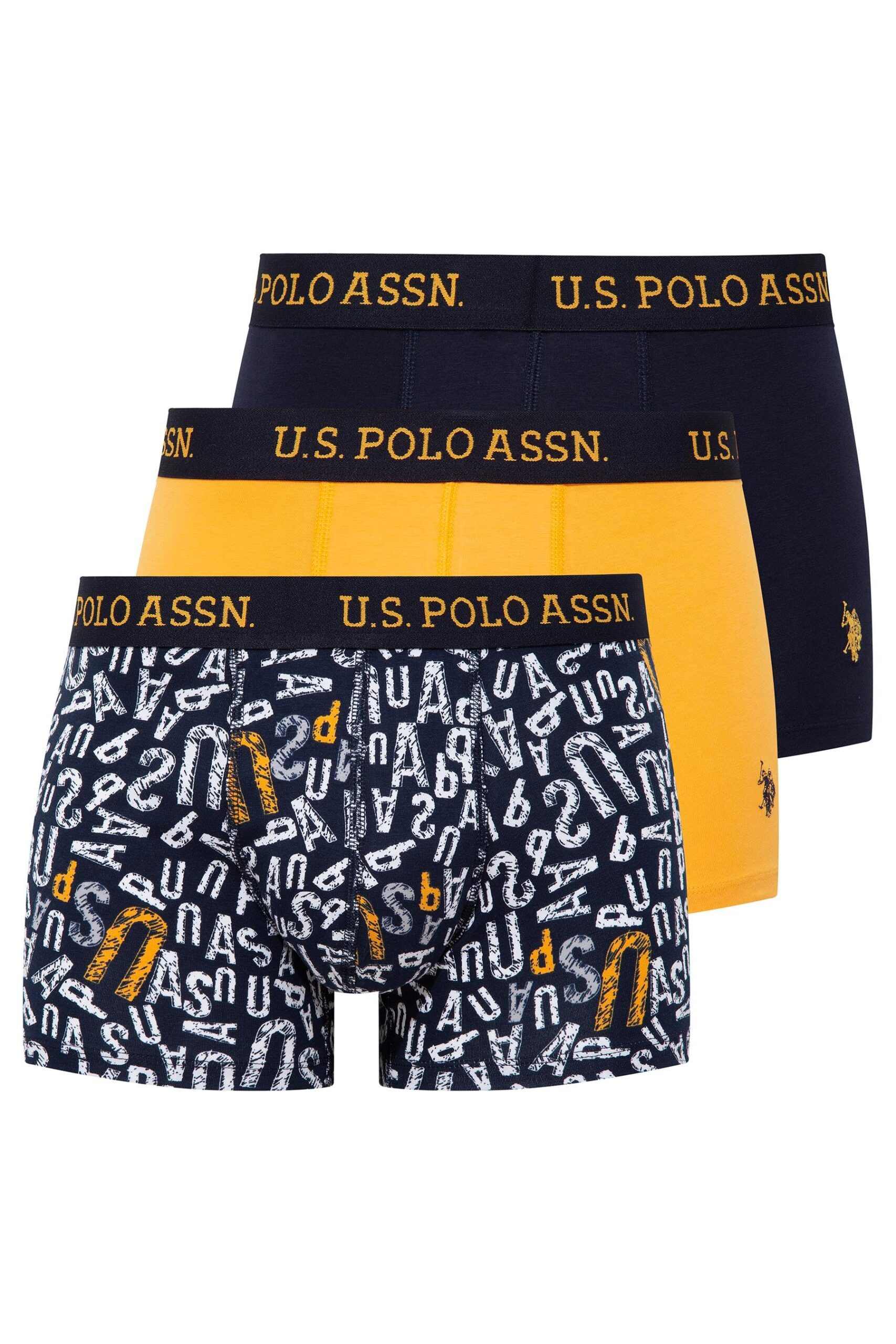 U.S. Polo Assn. 80497 3 Pack Cotton Lycra Mens Boxer Set Yellow Navy Blue scaled