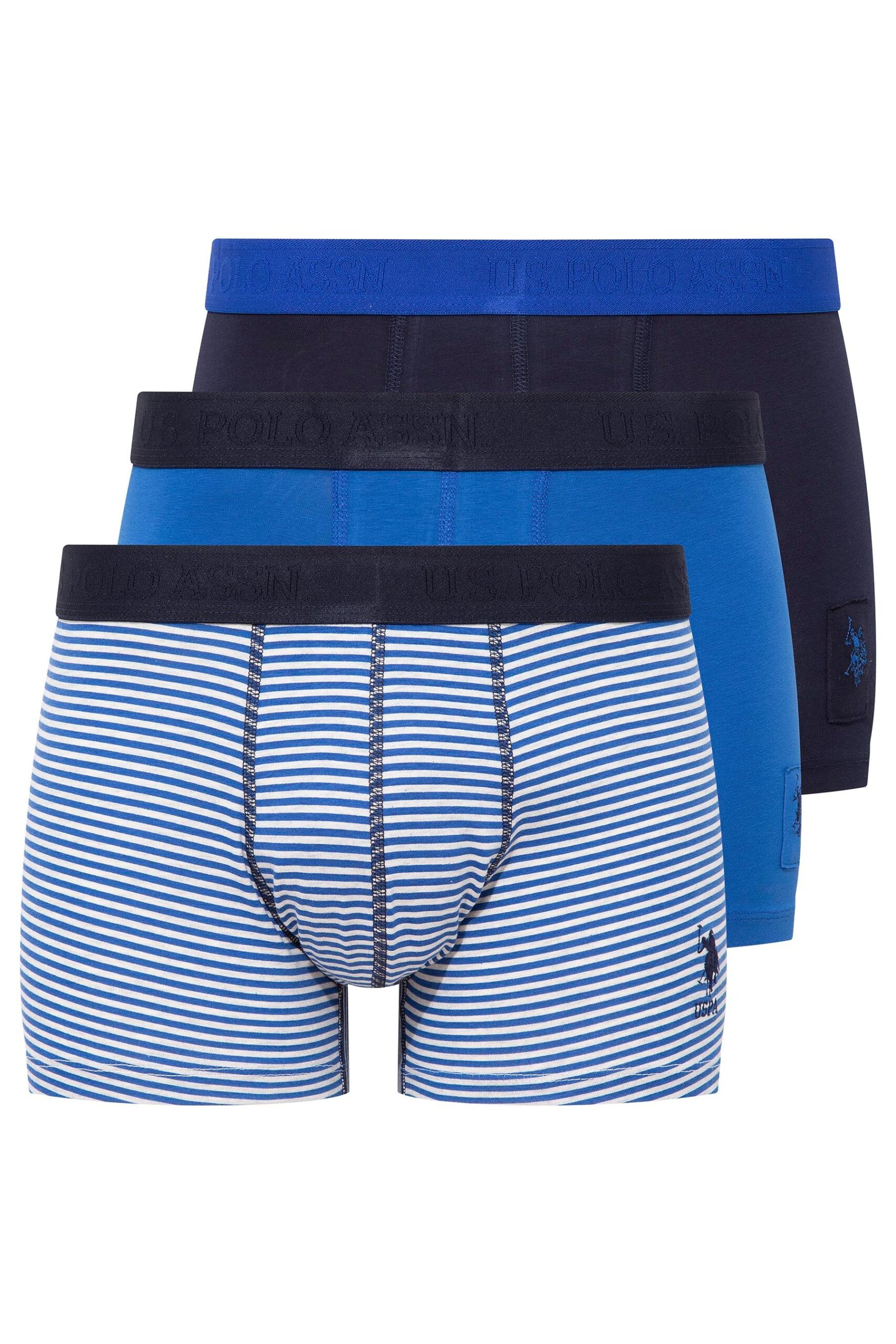 U.S. Polo Assn. 80504 3 Pack Cotton Lycra Mens Boxer Set Saxe Blue Navy Blue scaled