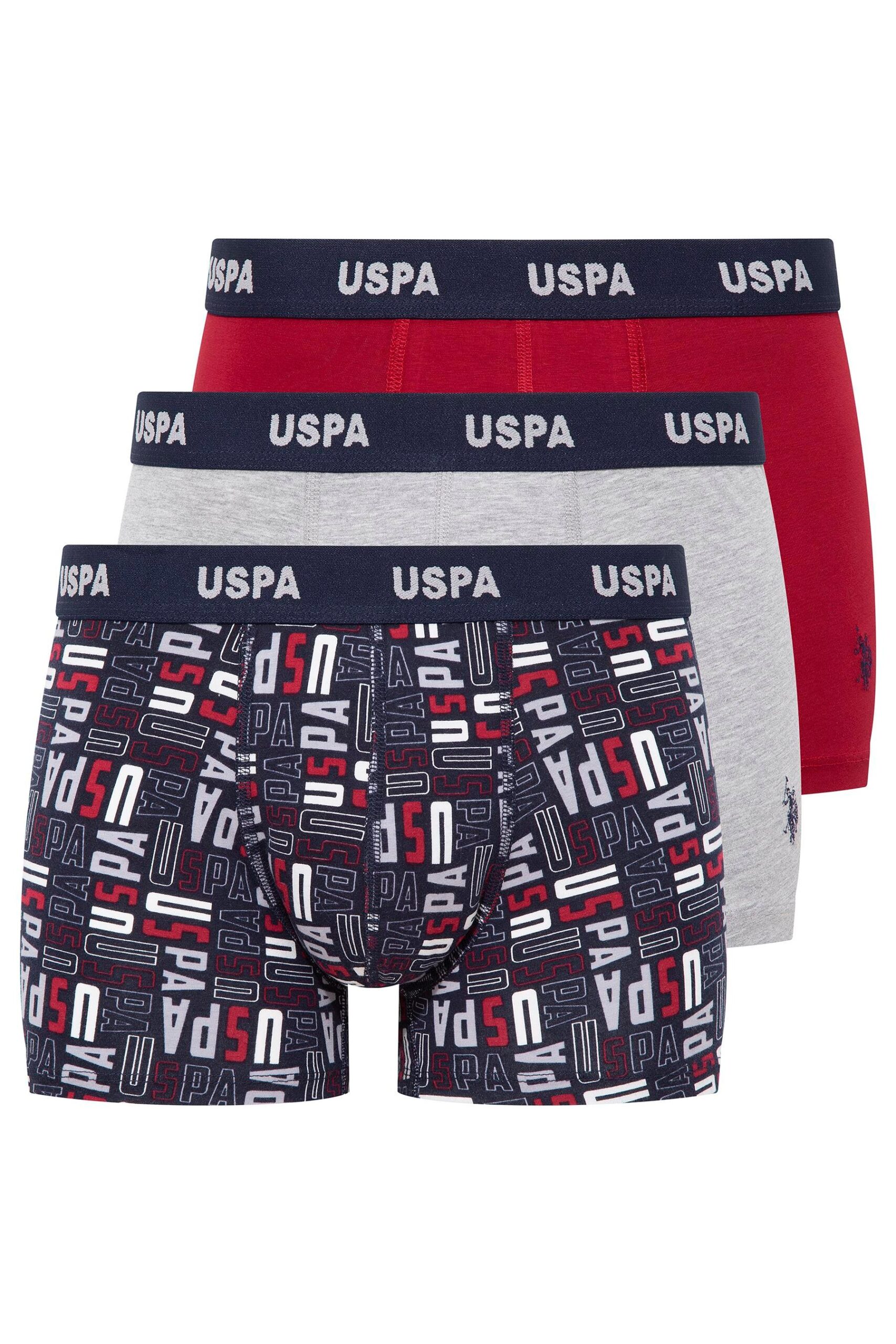 U.S. Polo Assn. 80509 3 Pack Cotton Lycra USPA Printed Mens Boxer Set Grey Burgundy scaled