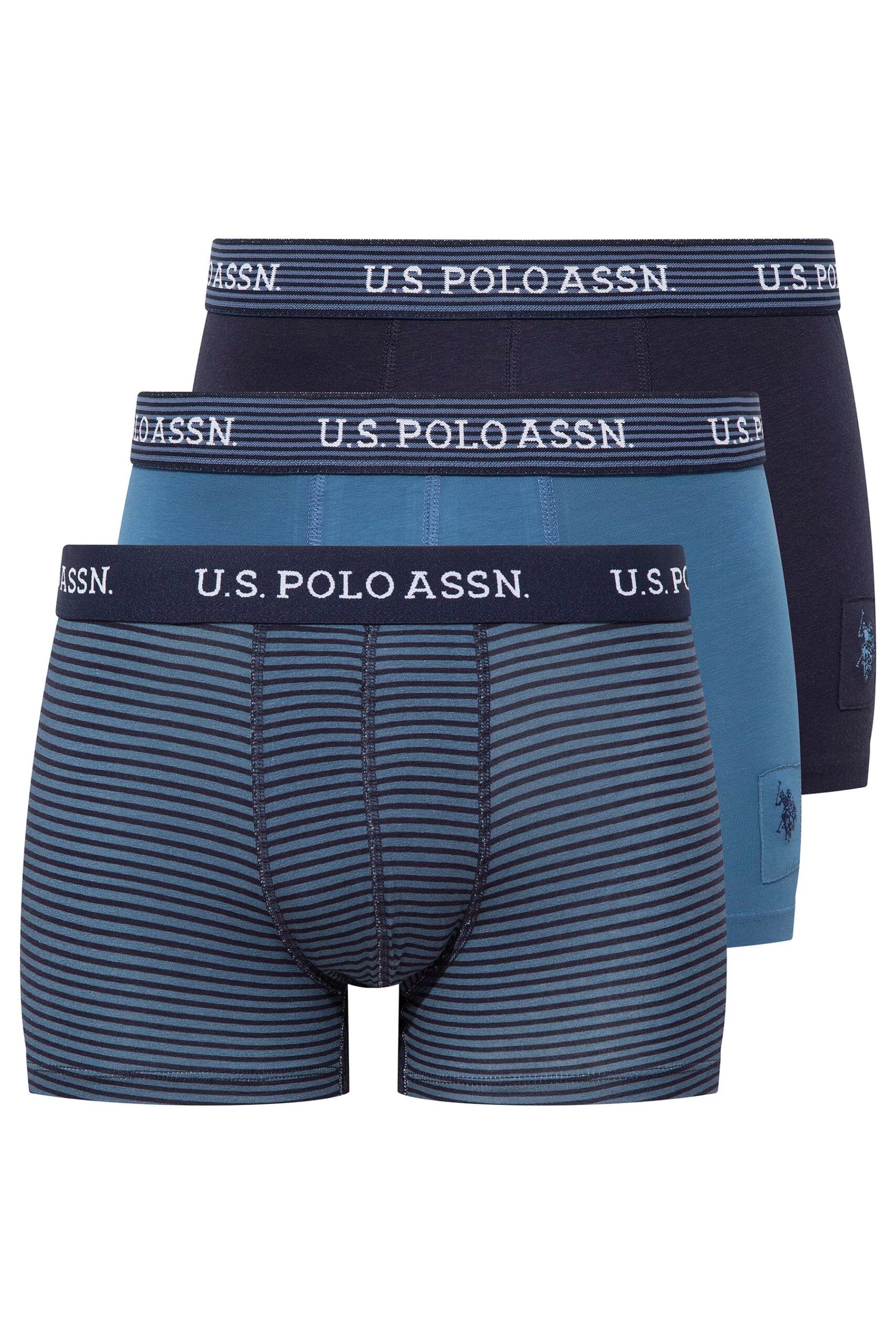 U.S. Polo Assn. 80515 3 Pack Cotton Lycra Printed Mens Boxer Set Navy Blue Indigo scaled