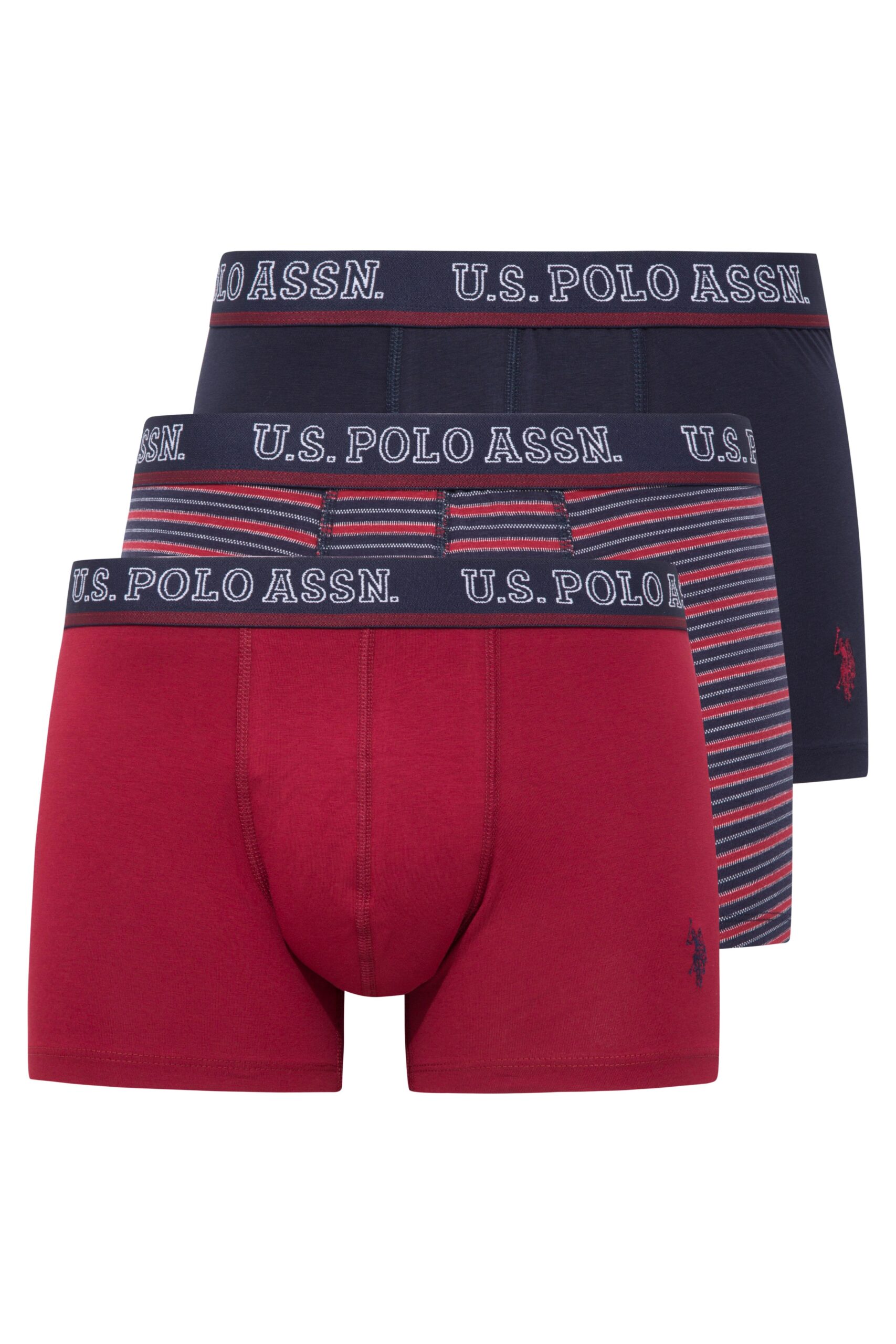 U.S. Polo Assn. 80516 3 Pack Cotton Lycra Mens Boxer Burgundy Navy Blue scaled