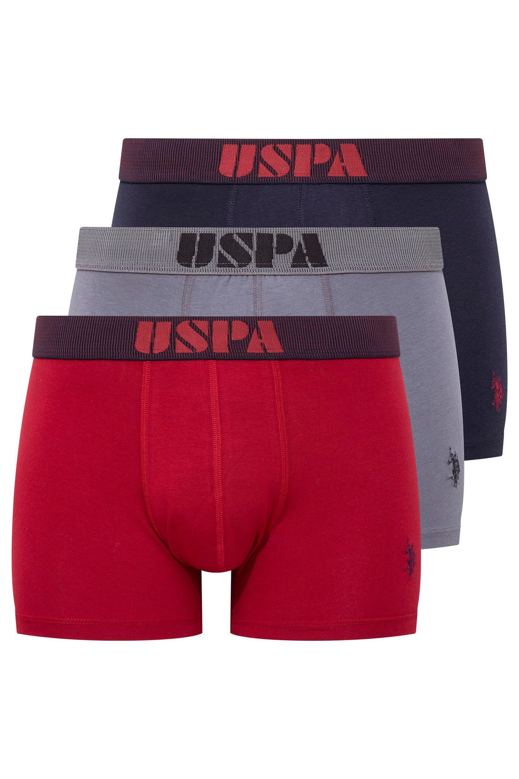 U.S. Polo Assn. 80521 3 Pack Cotton Lycra USPA Printed Mens Boxer Set Burgundy Navy Blue Anthracite scaled