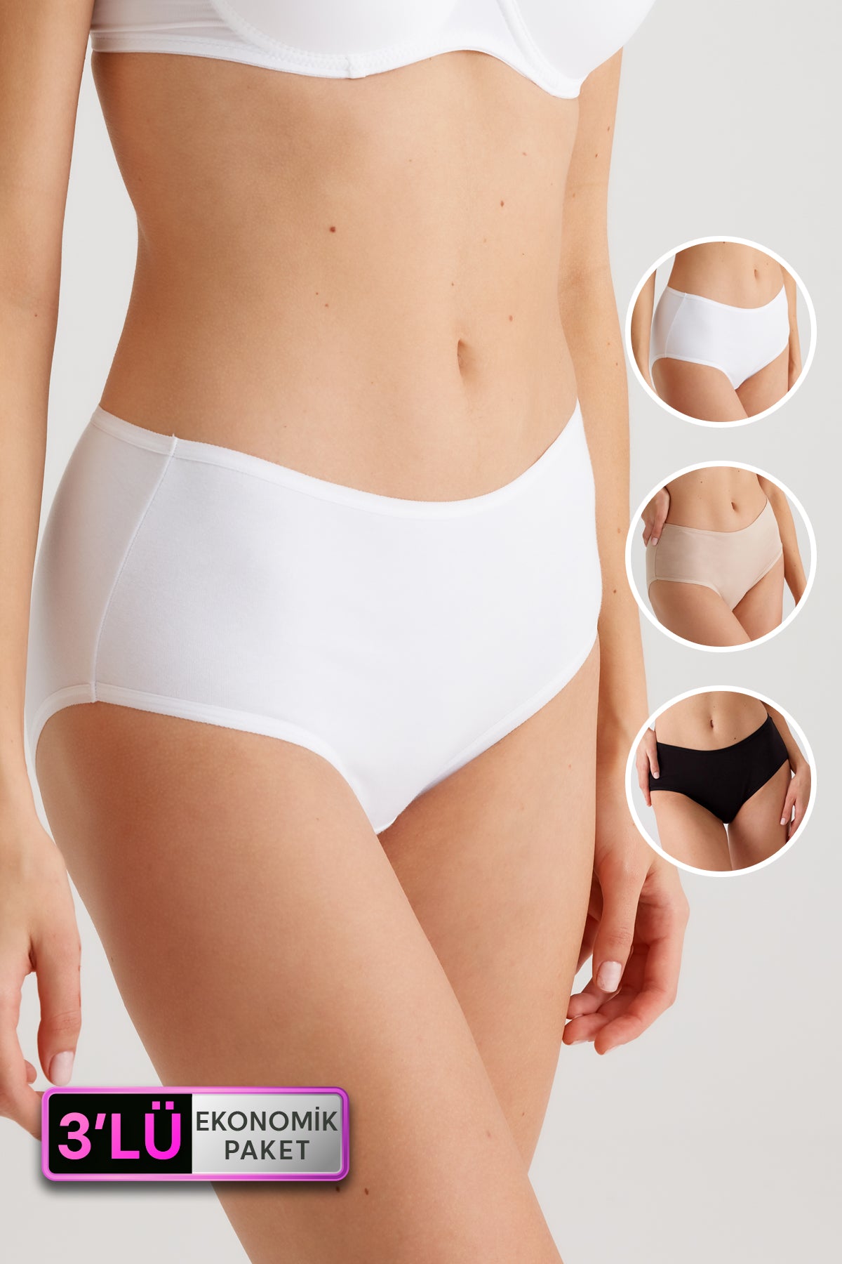 2033 3 Pack High Waist Cotton Womens Basic Slip Panty Set Solid Colors3