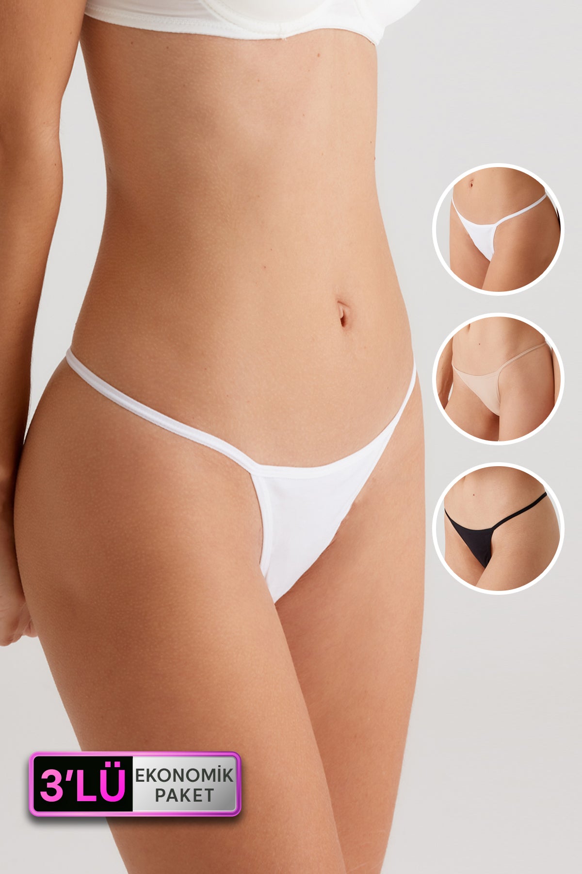 2039 3 Pack Low Waist Cotton Womens V Thong Panty Set Solid Colors1