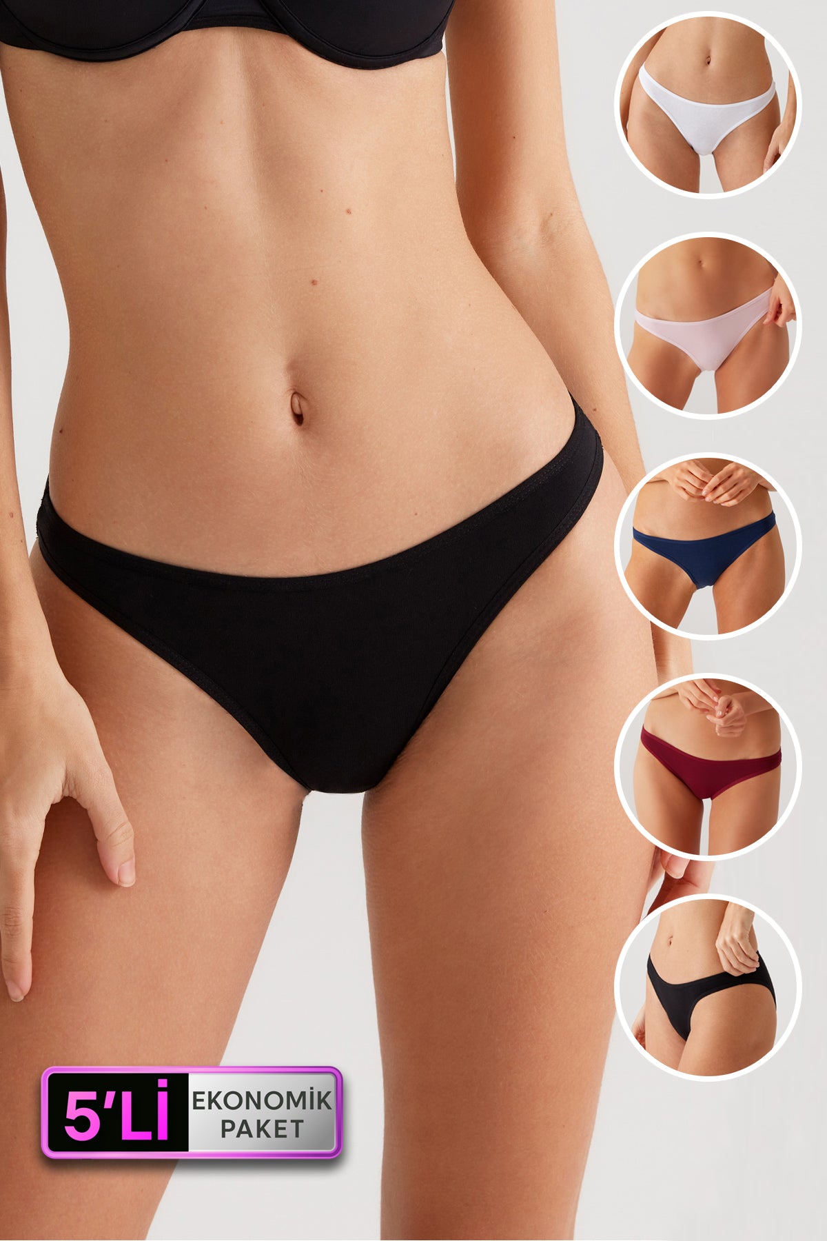 Pierre Cardin 2055, 5 Pack, Mid Waist, Cotton, Women’s Basic Slip Brief Panty Set, Black & White & Beige2