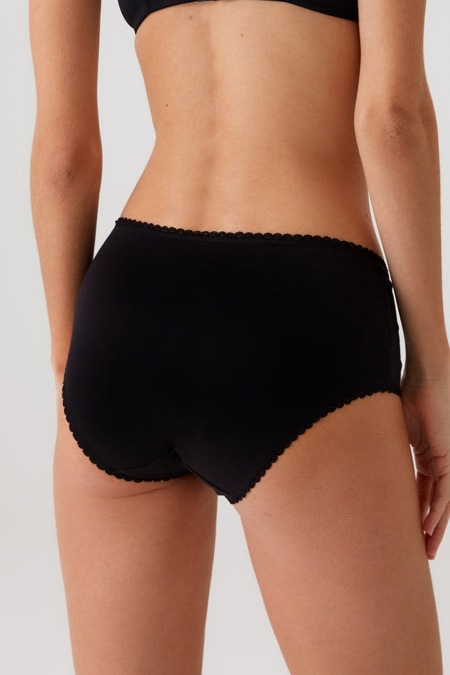 Pierre Cardin 2239, 3 Pack, High Waisted Cotton Bato Panty with Chain Lace Trim, Black & White & Beige9