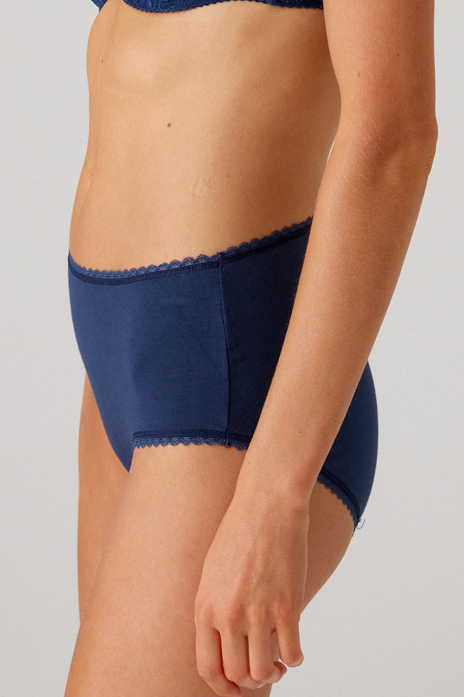 Pierre Cardin 2239, 3 Pack, High Waisted Cotton Bato Panty with Chain Lace Trim, Burgundy & Ecru & Navy Blue7