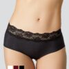Pierre Cardin 2844, 3 Pack, Seamless Laser Cut Micro Hipster Panty with Cotton Gusset, Burgundy & Ecru & Black1