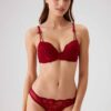Pierre Cardin 4031 Milan, Underwired Push Up Padded Lace Bra and Panty Set Burgundy 1