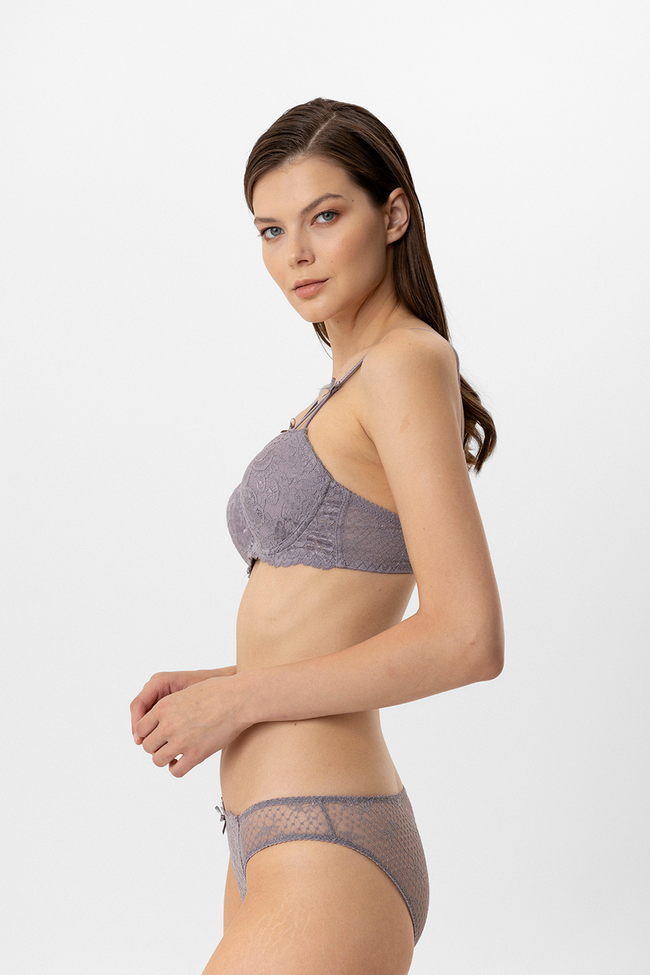 Pierre Cardin 4031 Milan, Underwired Push Up Padded Lace Bra and Panty Set Gray4