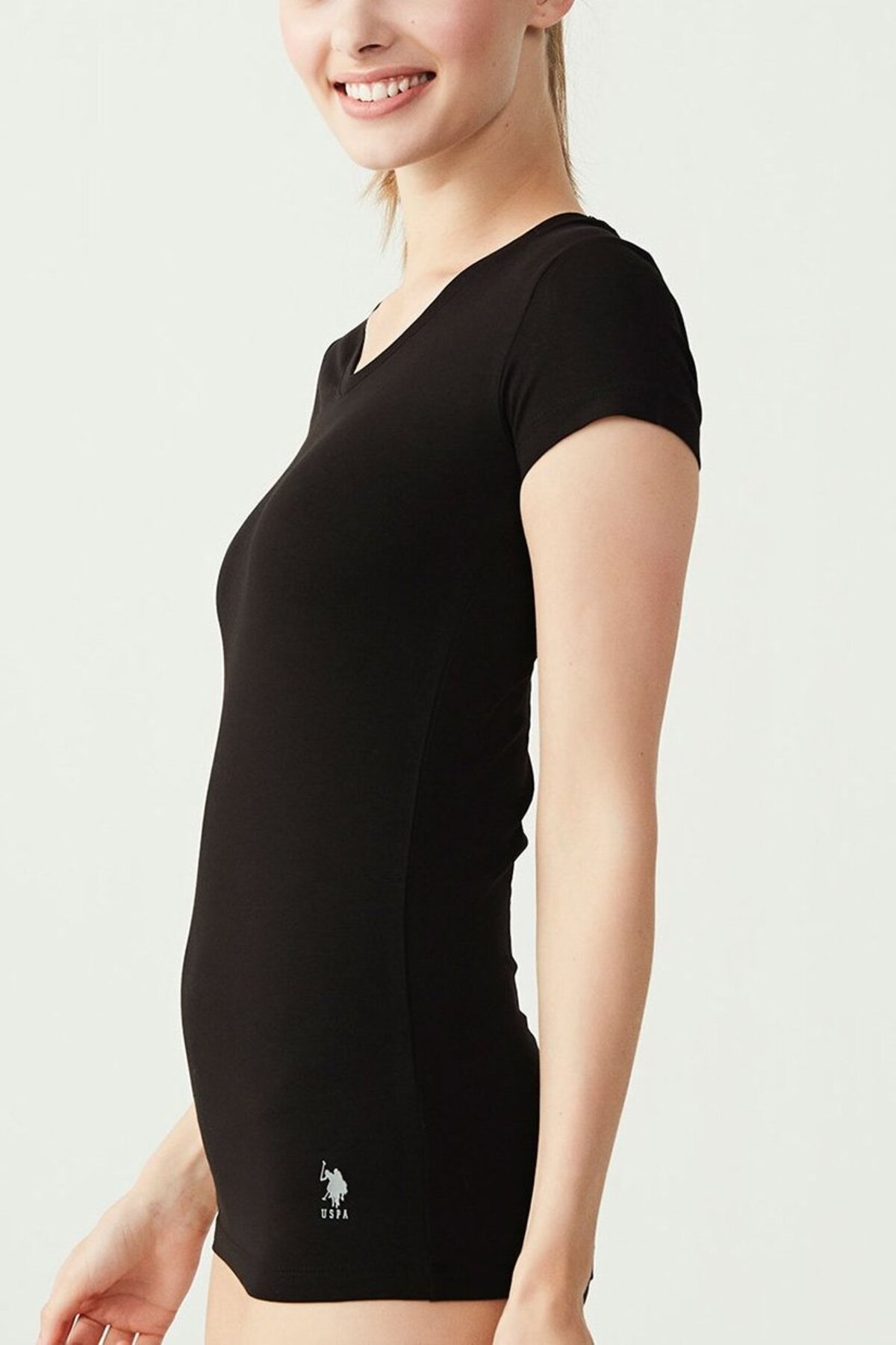 U.S. Polo Assn. 66004, Cotton & Modal & Lycra, V Neck, Short Sleeves, Women's Undershirt & T shirt Black 3