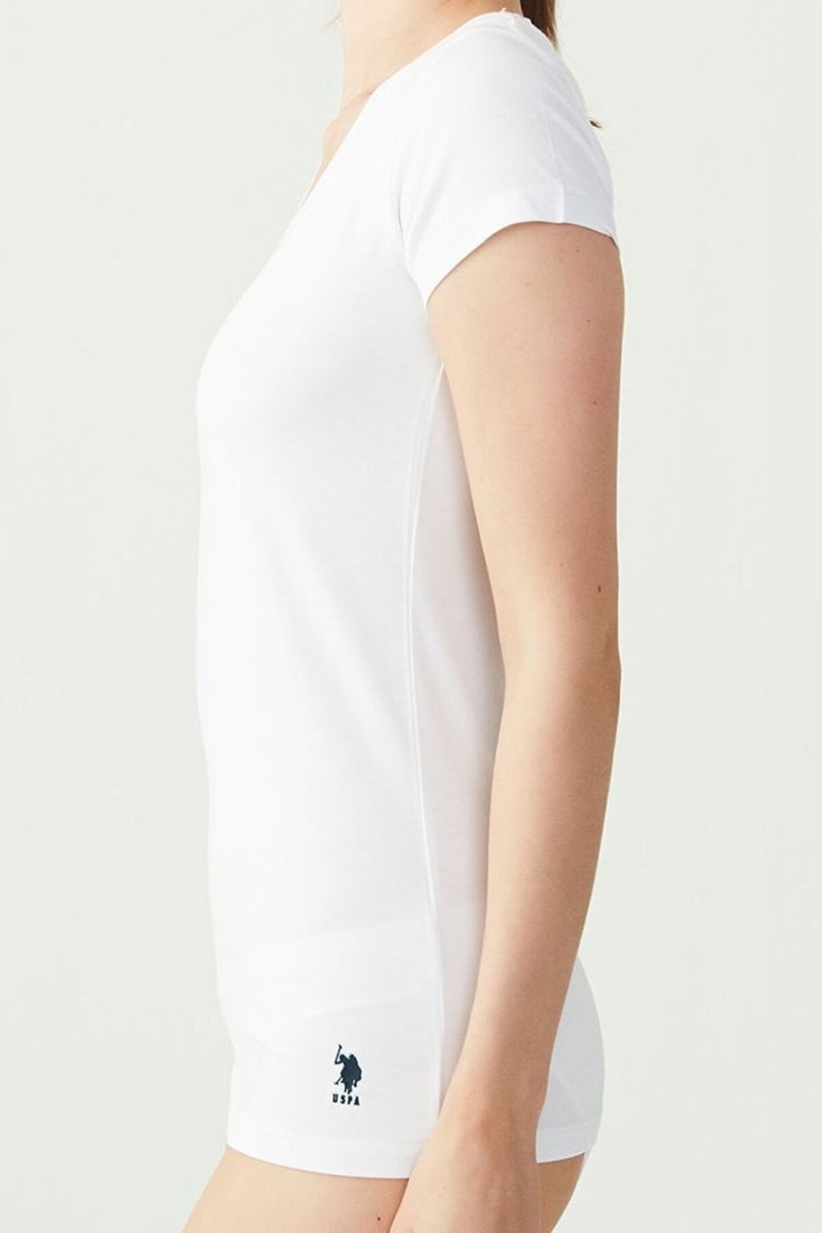 U.S. Polo Assn. 66004, Cotton & Modal & Lycra, V Neck, Short Sleeves, Women's Undershirt & T shirt White 3