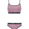 U.S. Polo Assn. 66250, Cotton & Lycra, Women’s Striped Bustier Brief Set, Navy Blue 2