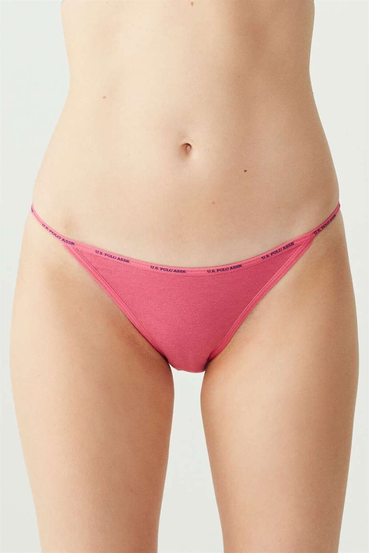 U.S. Polo Assn. 67000, Cotton & Modal & Lycra, 5 Pack, Solid Colors, Women’s V Thong Panty Set, Fuchsia & Beige & Black & White & Navy Blue 2