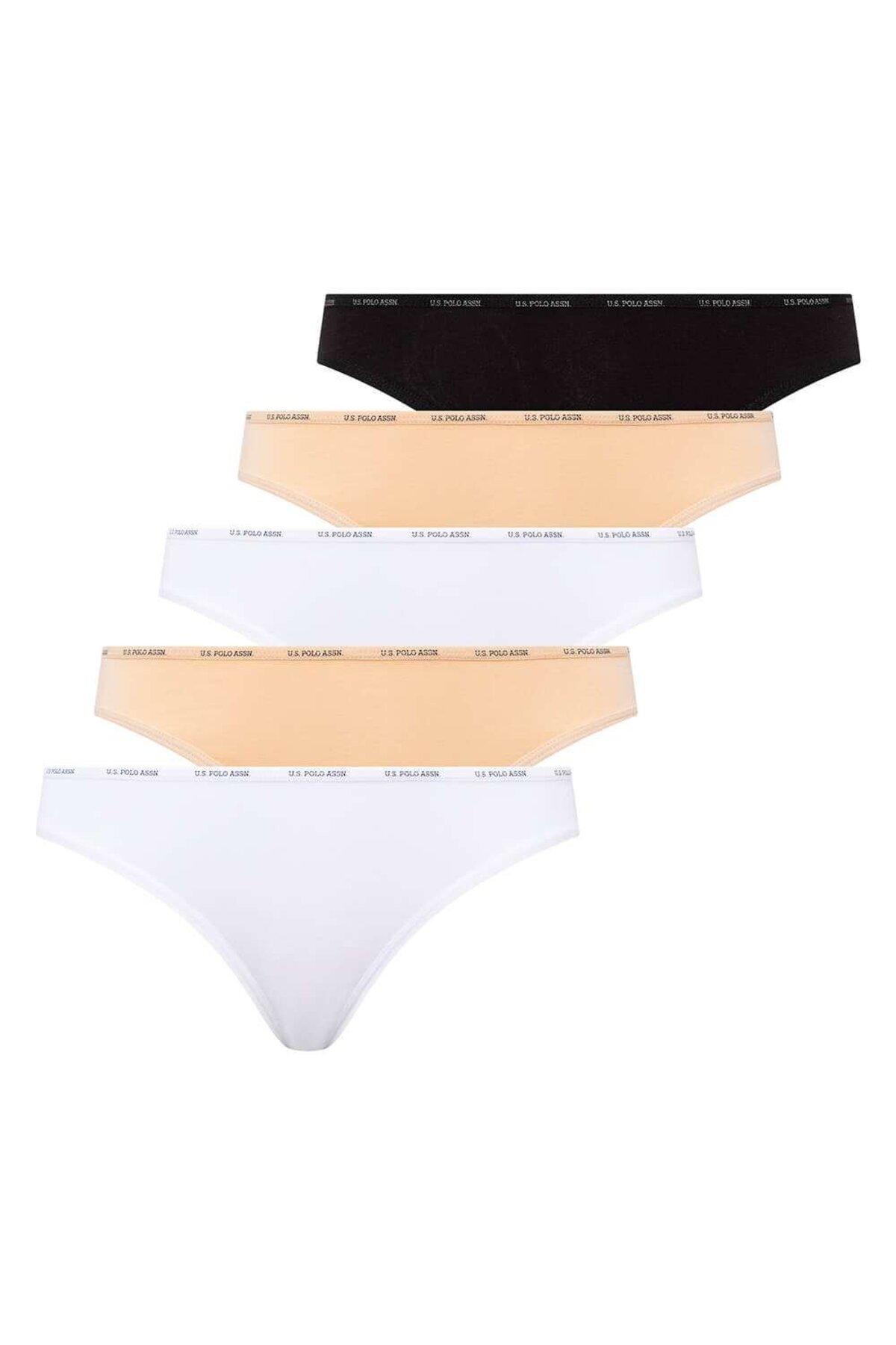 U.S. Polo Assn. 67001, Cotton & Modal & Lycra, 5 Pack, Solid Colors, Women’s Low Waist Brief Set, Black & White & Beige