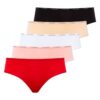U.S. Polo Assn. 67002, Cotton & Modal & Lycra, 5 Pack, Solid Colors, Women’s High Waist Brief Set, Black & White & Beige & Salmon & Red