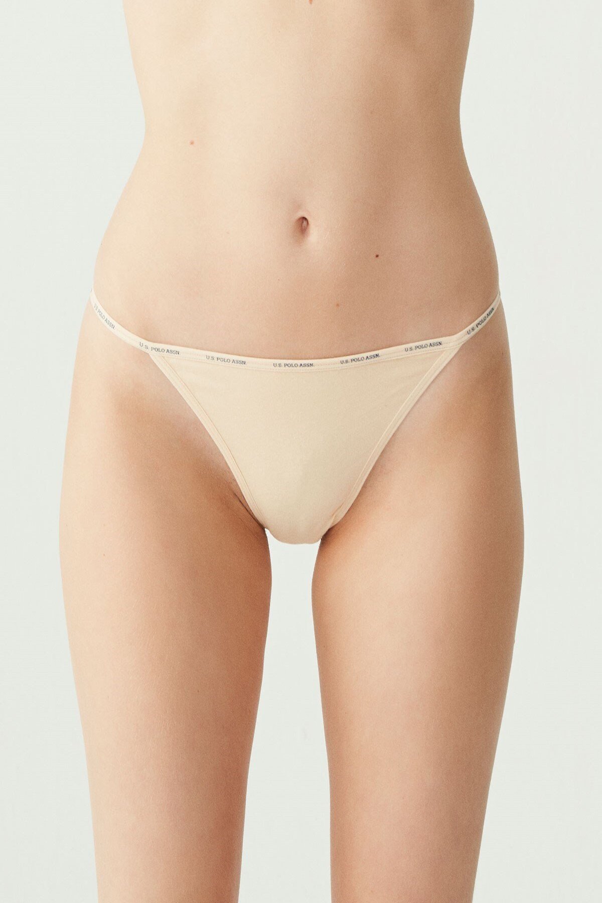 U.S. Polo Assn. 67003, Cotton & Modal & Lycra, 5 Pack, Solid Colors, Women’s String Panty Set, Black & White & Beige 2