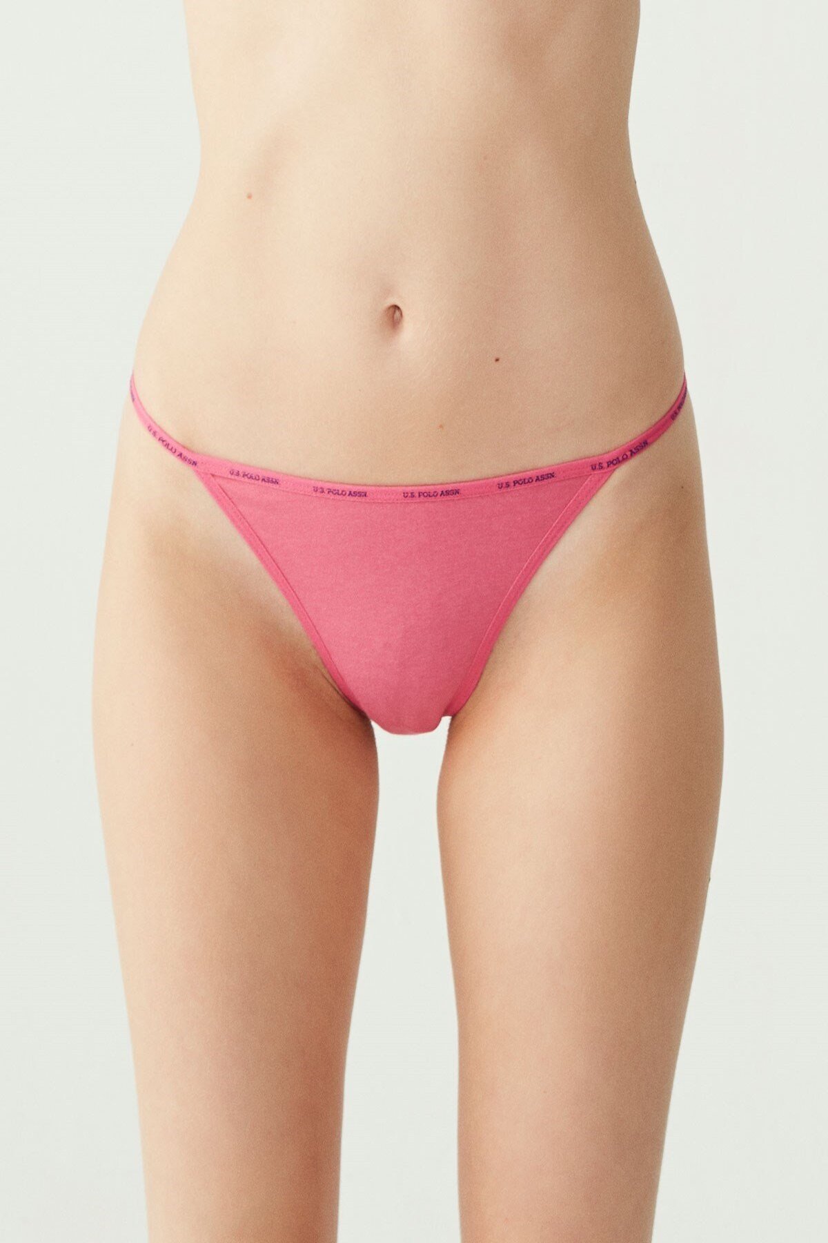 U.S. Polo Assn. 67003, Cotton & Modal & Lycra, 5 Pack, Solid Colors, Women’s String Panty Set, Black & White & Beige & Fuchsia & Navy Blue 2