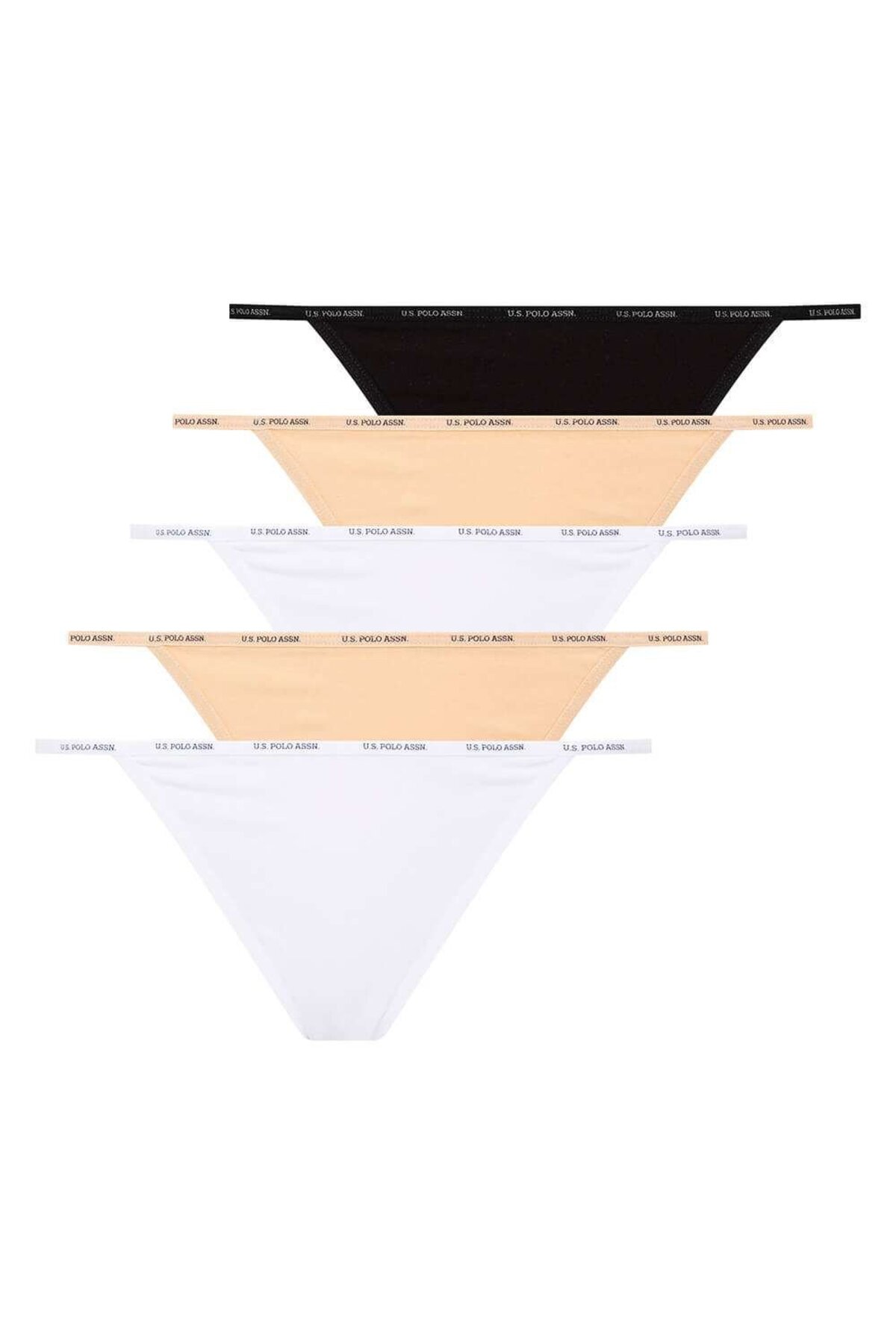 U.S. Polo Assn. 67003, Cotton & Modal & Lycra, 5 Pack, Solid Colors, Women’s String Panty Set, Black & White & Beige