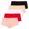 U.S. Polo Assn. 67004, Cotton & Modal & Lycra, 5 Pack, Solid Colors, Women’s Bristle Elastic Shorts Set, Black & White & Beige & Salmon & Red