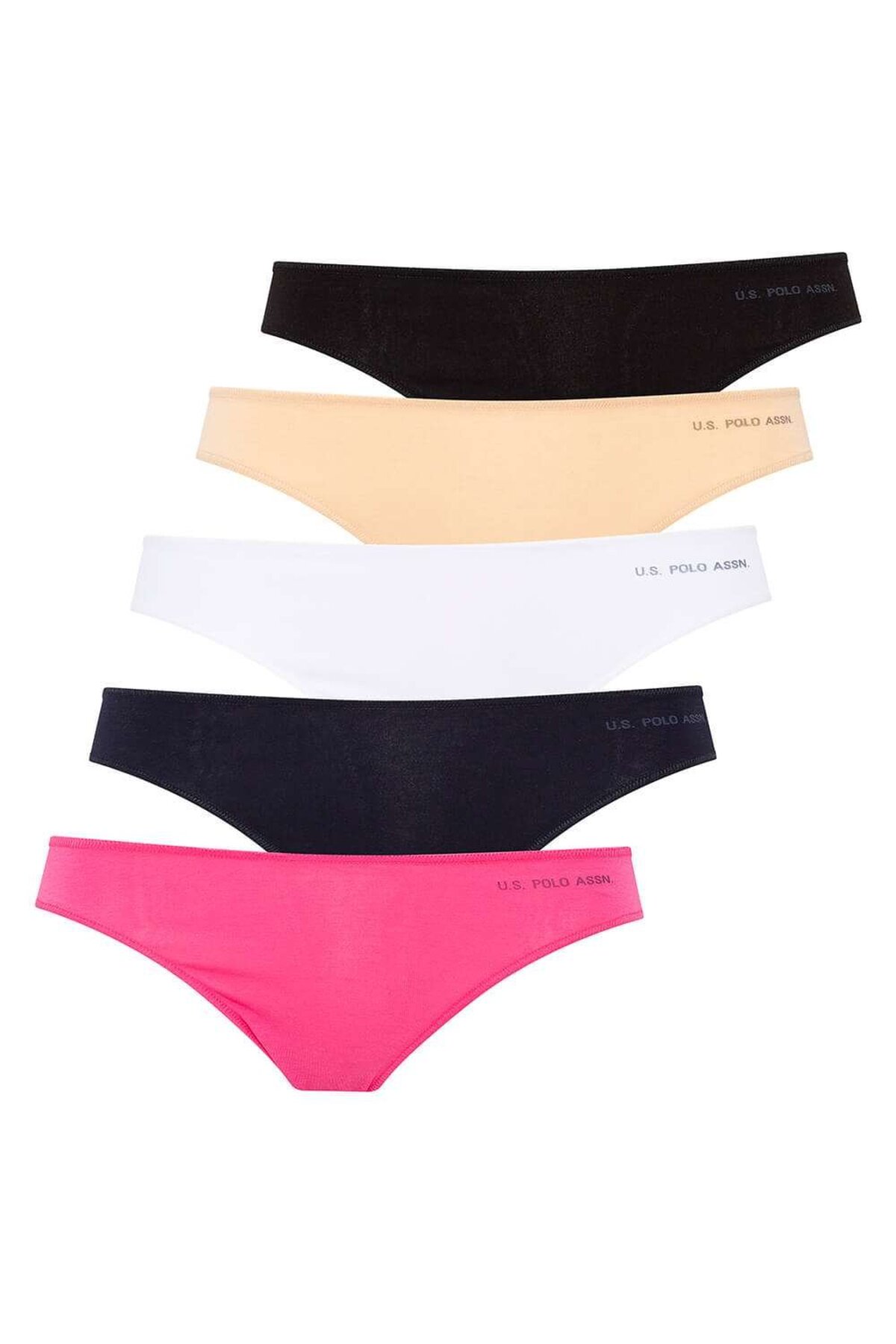 U.S. Polo Assn. 67006, Cotton & Modal & Lycra, 5 Pack, Solid Colors, Women’s Bristle Elastic Slip Set, Black & White & Beige & Fuchsia & Navy Blue