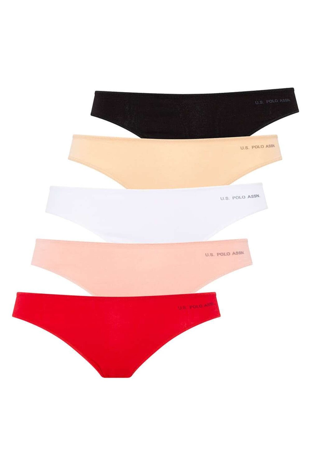 U.S. Polo Assn. 67006, Cotton & Modal & Lycra, 5 Pack, Solid Colors, Women’s Bristle Elastic Slip Set, Black & White & Beige & Salmon & Red