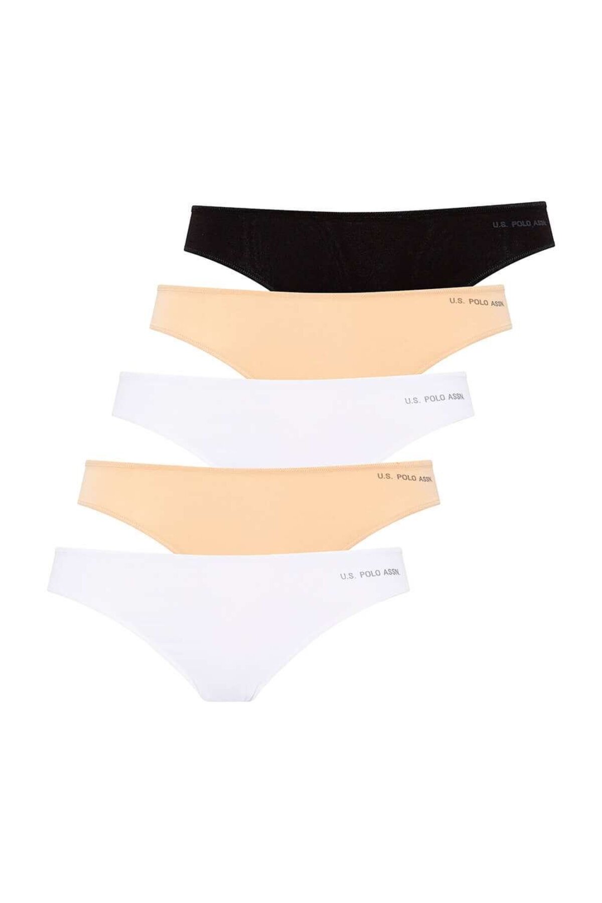 U.S. Polo Assn. 67006, Cotton & Modal & Lycra, 5 Pack, Solid Colors, Women’s Bristle Elastic Slip Set, Black & White & Beige