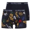 U.S. Polo Assn. 80476 2 Pack Elastic Waist Cotton Lycra Mens Boxer Set Printed Navy Blue